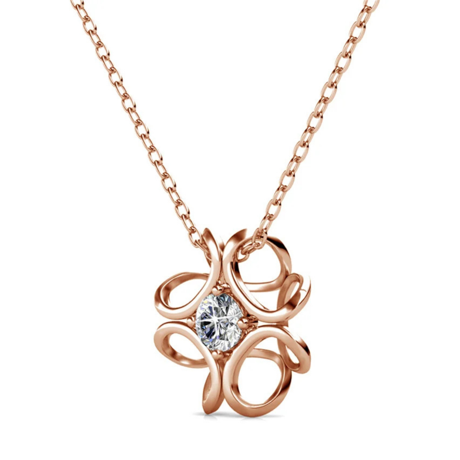 Alexis 18k White Gold Plated Flower Pendant Necklace with Swarovski Crystal
