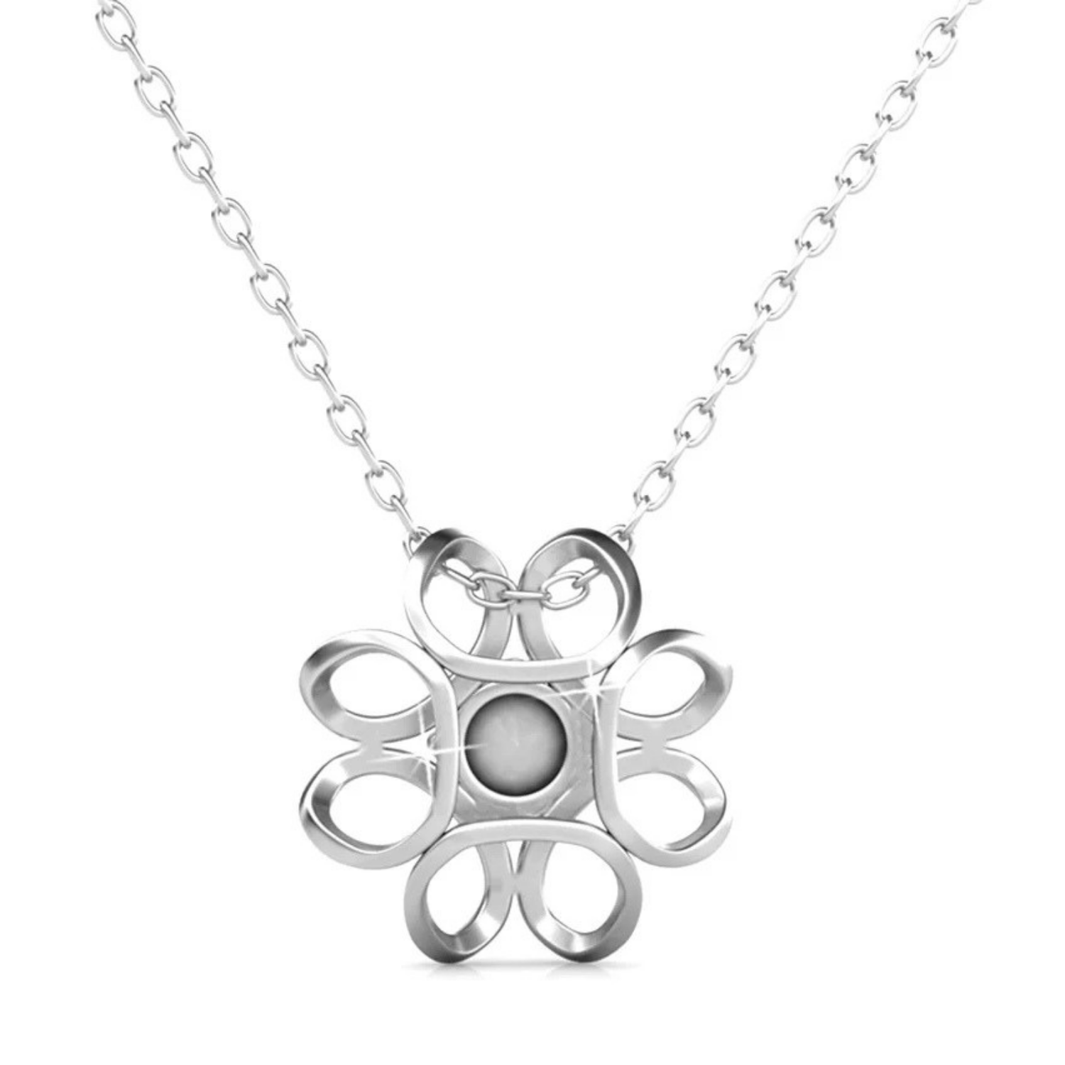Alexis 18k White Gold Plated Flower Pendant Necklace with Swarovski Crystal