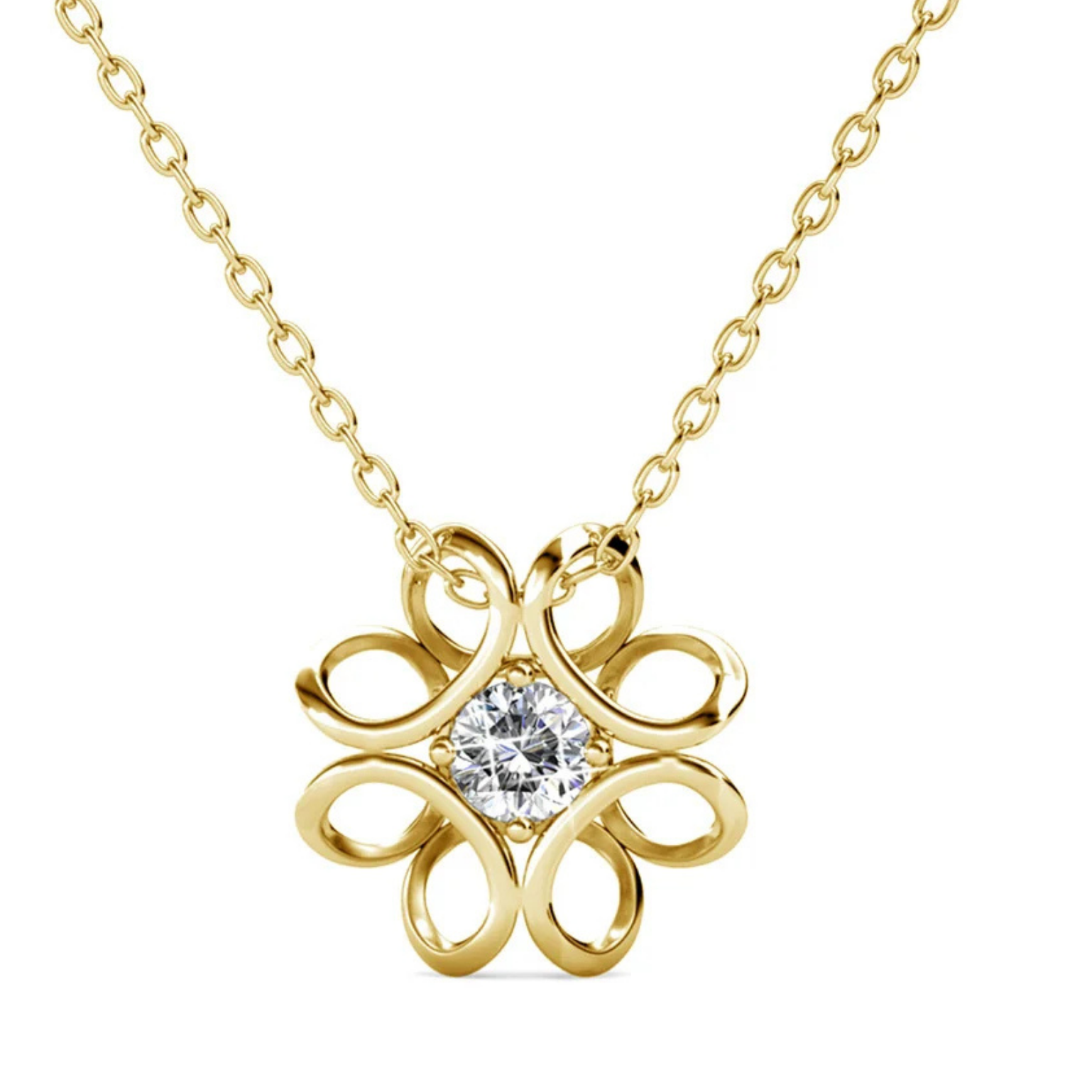 Alexis 18k White Gold Plated Flower Pendant Necklace with Swarovski Crystal