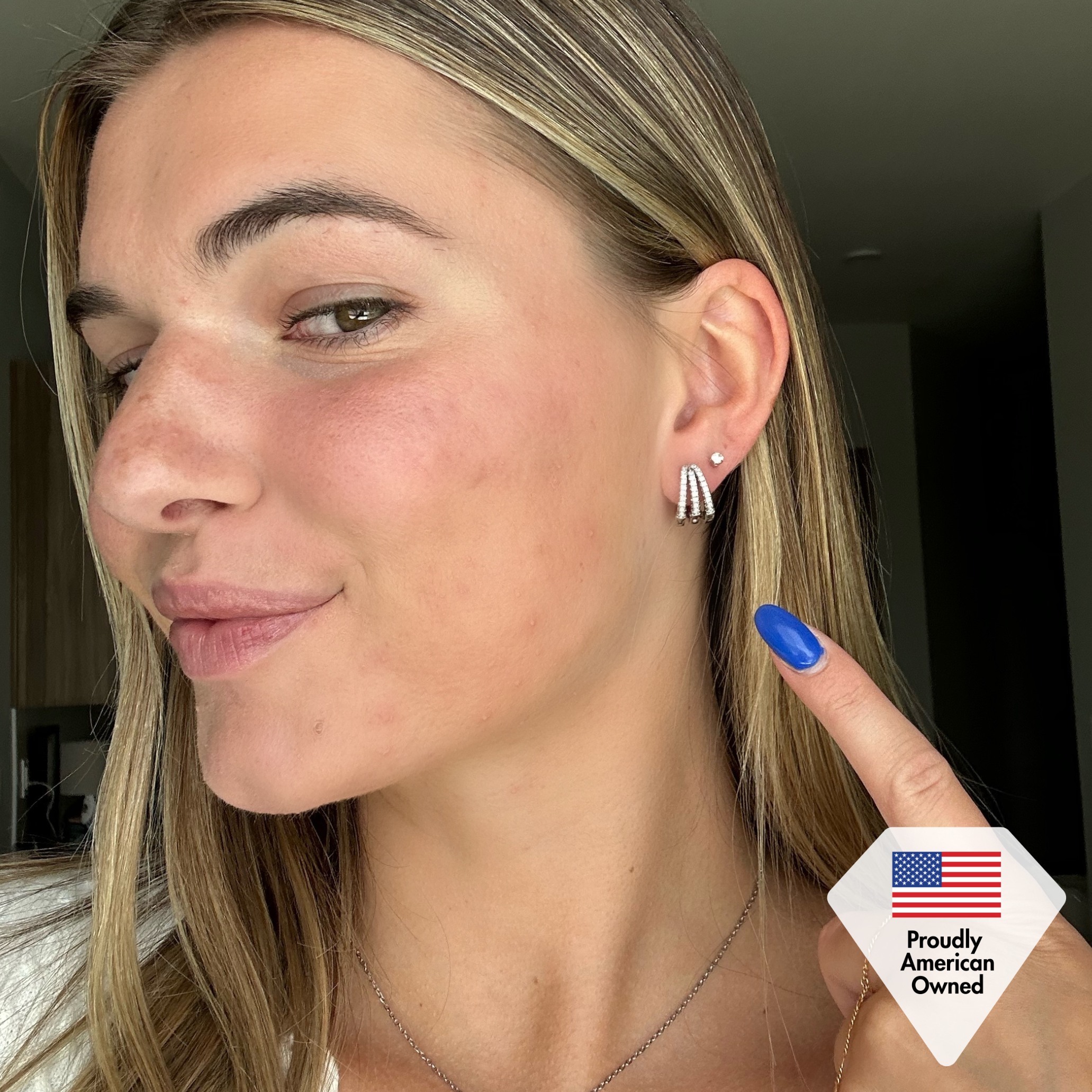 Aliyah 18k White Gold Plated 14mm Hoop Earrings with Simulated Diamond Crystals