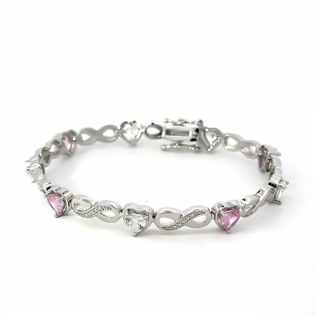 Amanda 18k White Gold Plated Infinity Heart Tennis Bracelet with Simulated Diamond Crystals