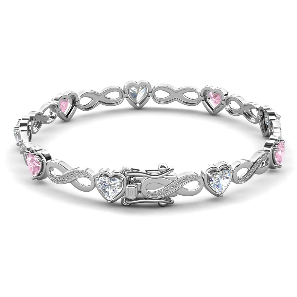Amanda 18k White Gold Plated Infinity Heart Tennis Bracelet with Simulated Diamond Crystals