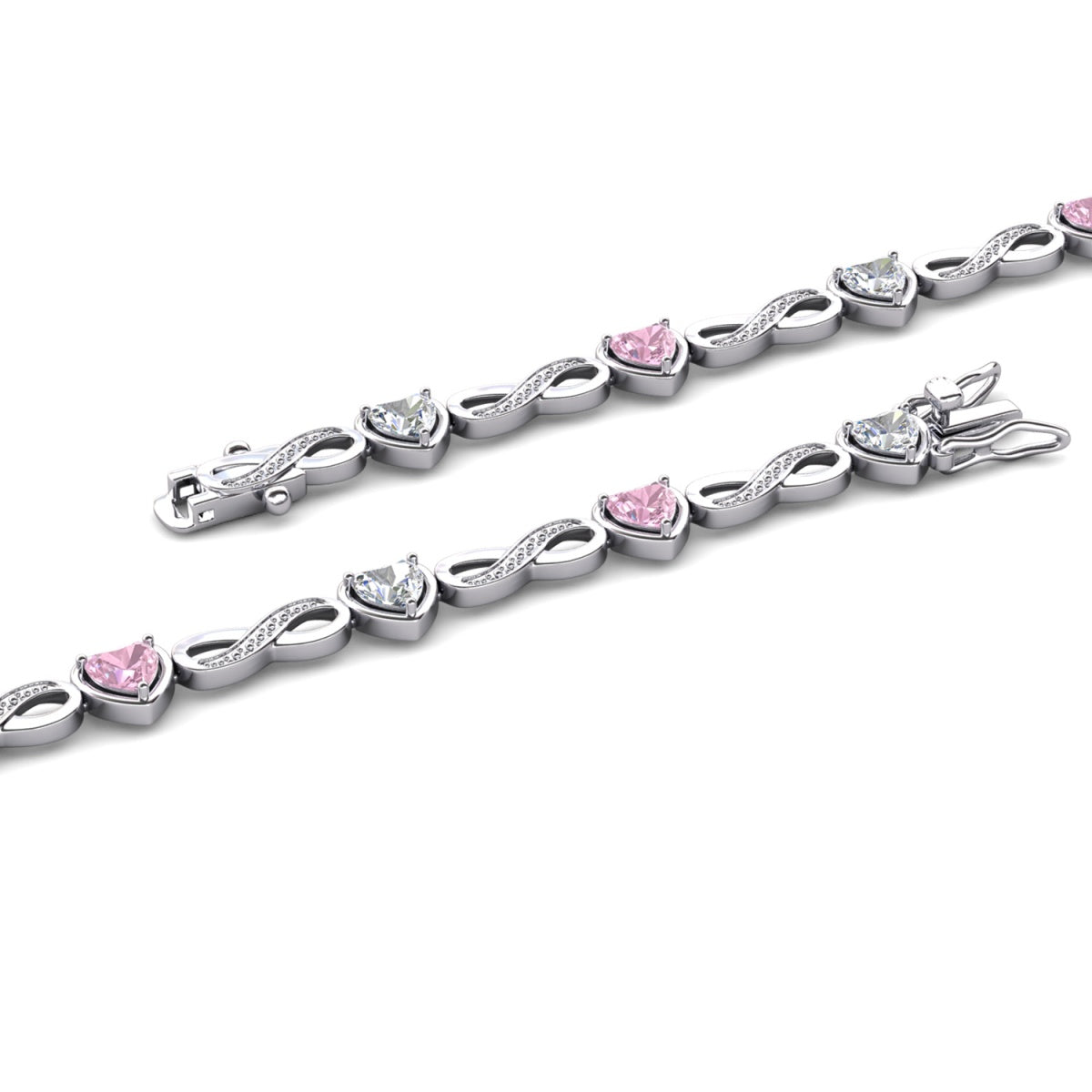 Amanda 18k White Gold Plated Infinity Heart Tennis Bracelet with Simulated Diamond Crystals