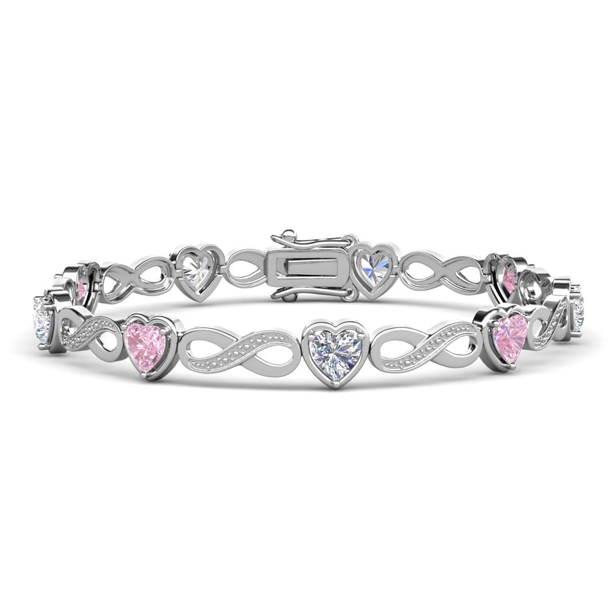 Amanda 18k White Gold Plated Infinity Heart Tennis Bracelet with Simulated Diamond Crystals