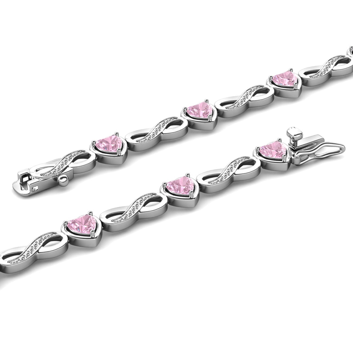 Amanda 18k White Gold Plated Infinity Heart Tennis Bracelet with Simulated Diamond Crystals