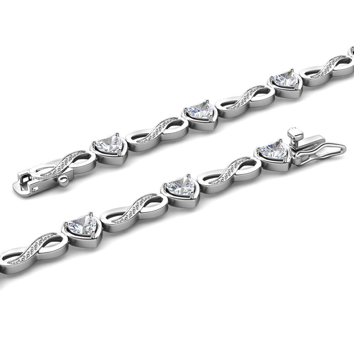 Amanda 18k White Gold Plated Infinity Heart Tennis Bracelet with Simulated Diamond Crystals