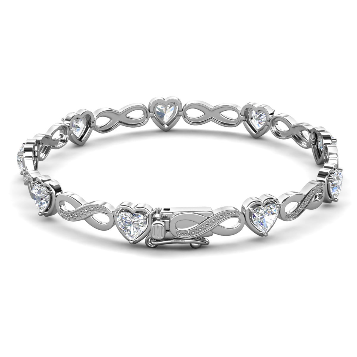 Amanda 18k White Gold Plated Infinity Heart Tennis Bracelet with Simulated Diamond Crystals