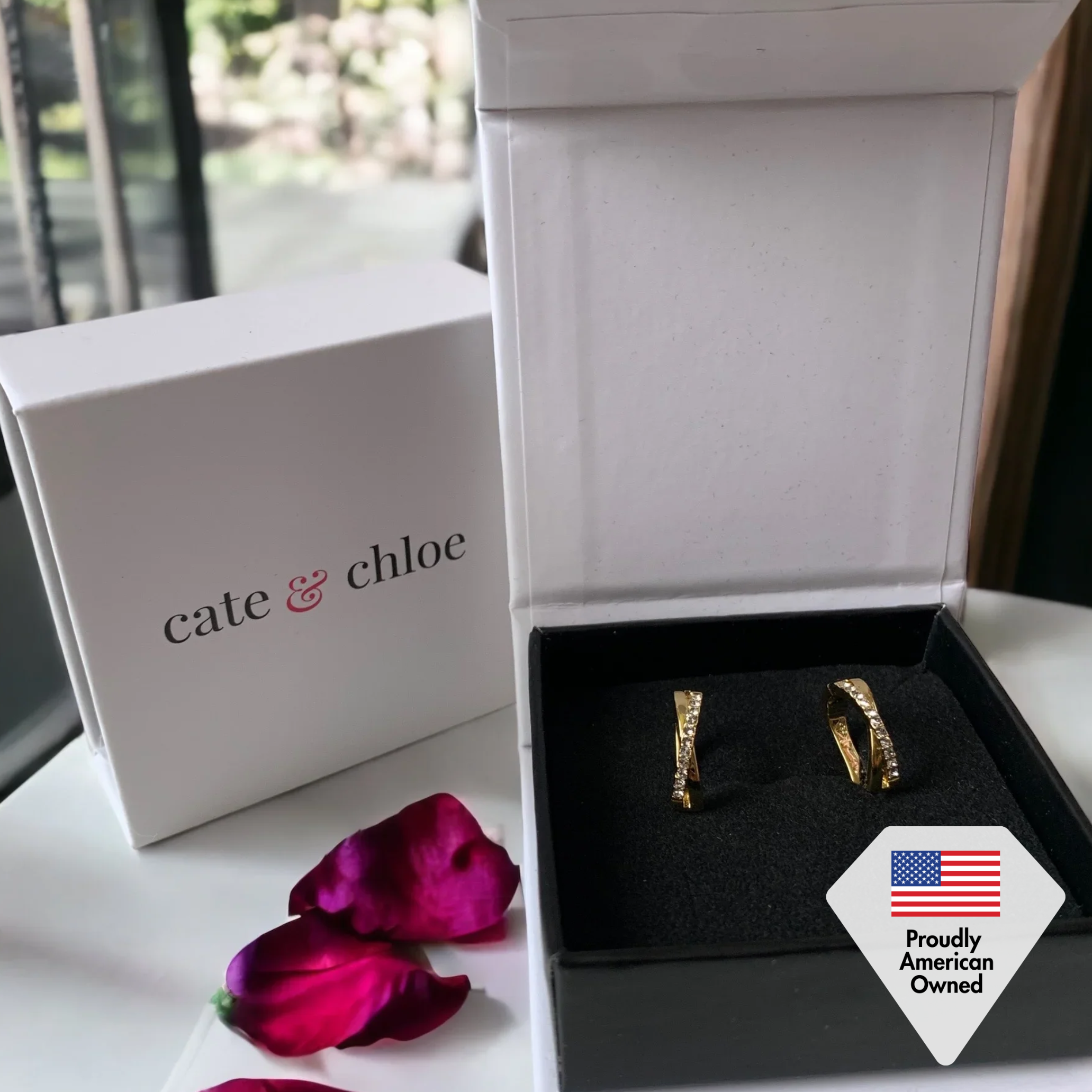 Amaya 18k Gold Plated 16mm Hoop Earrings with Swarovski Crystals (3 Pair Set)