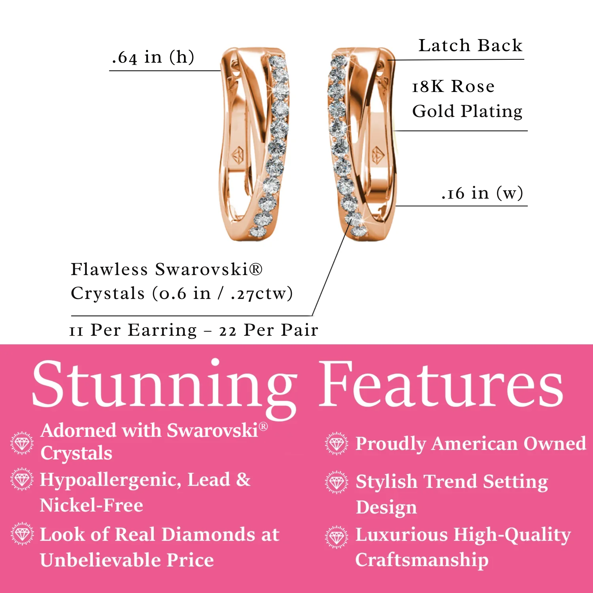 Amaya 18k White Gold Plated 16mm Twisted Hoop Earrings with Swarovski Crystals