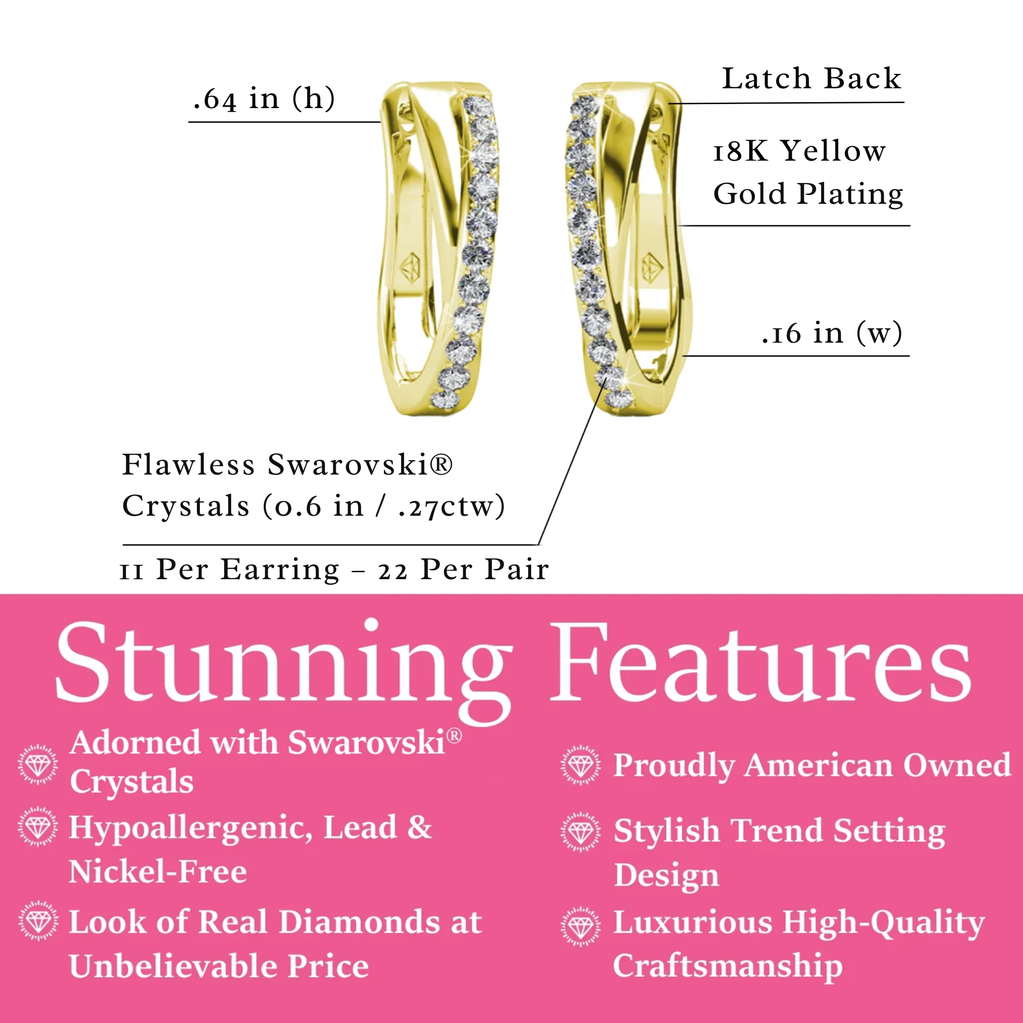 Amaya 18k White Gold Plated 16mm Twisted Hoop Earrings with Swarovski Crystals