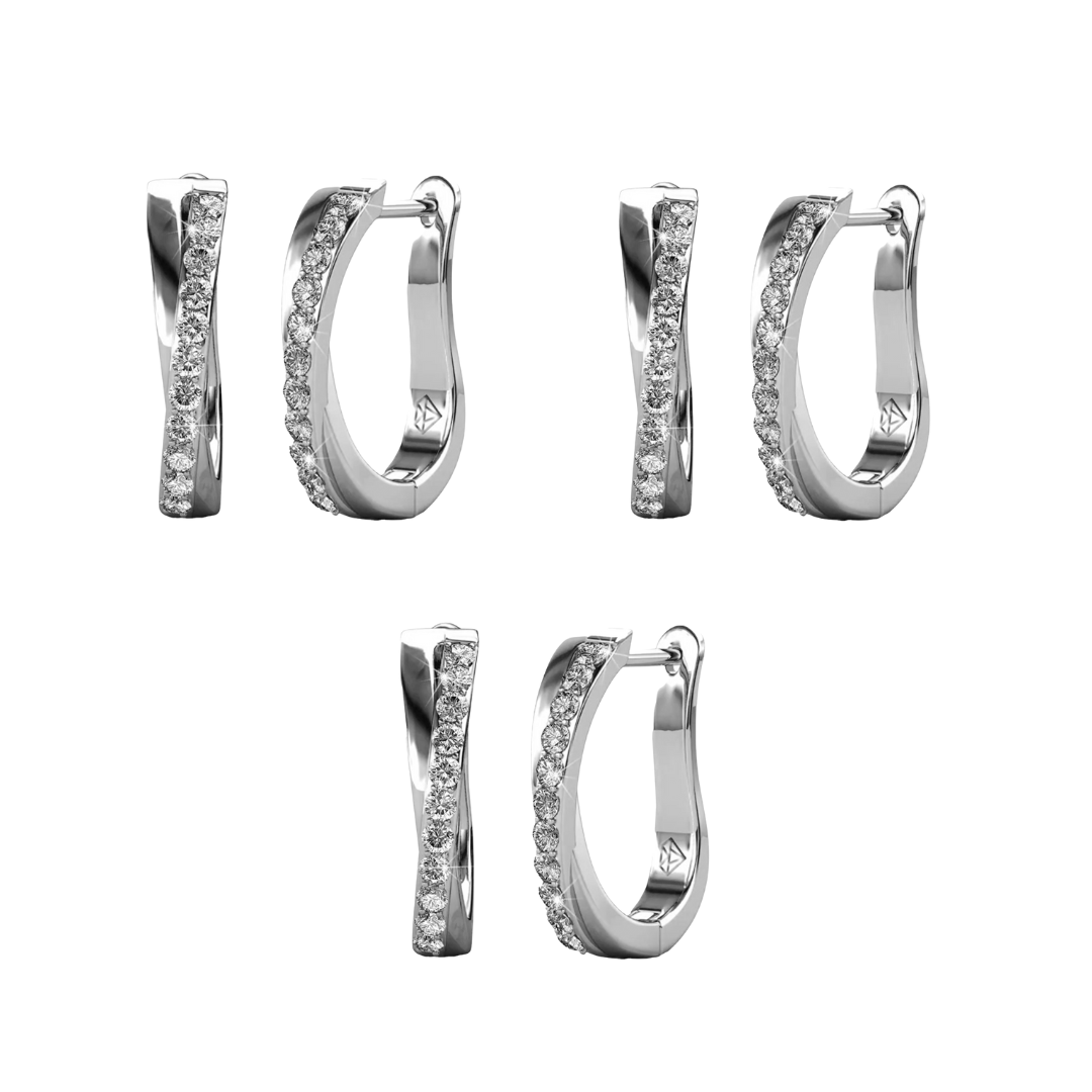 Amaya 18k White Gold Plated 16mm Twisted Hoop Earrings with Swarovski Crystals