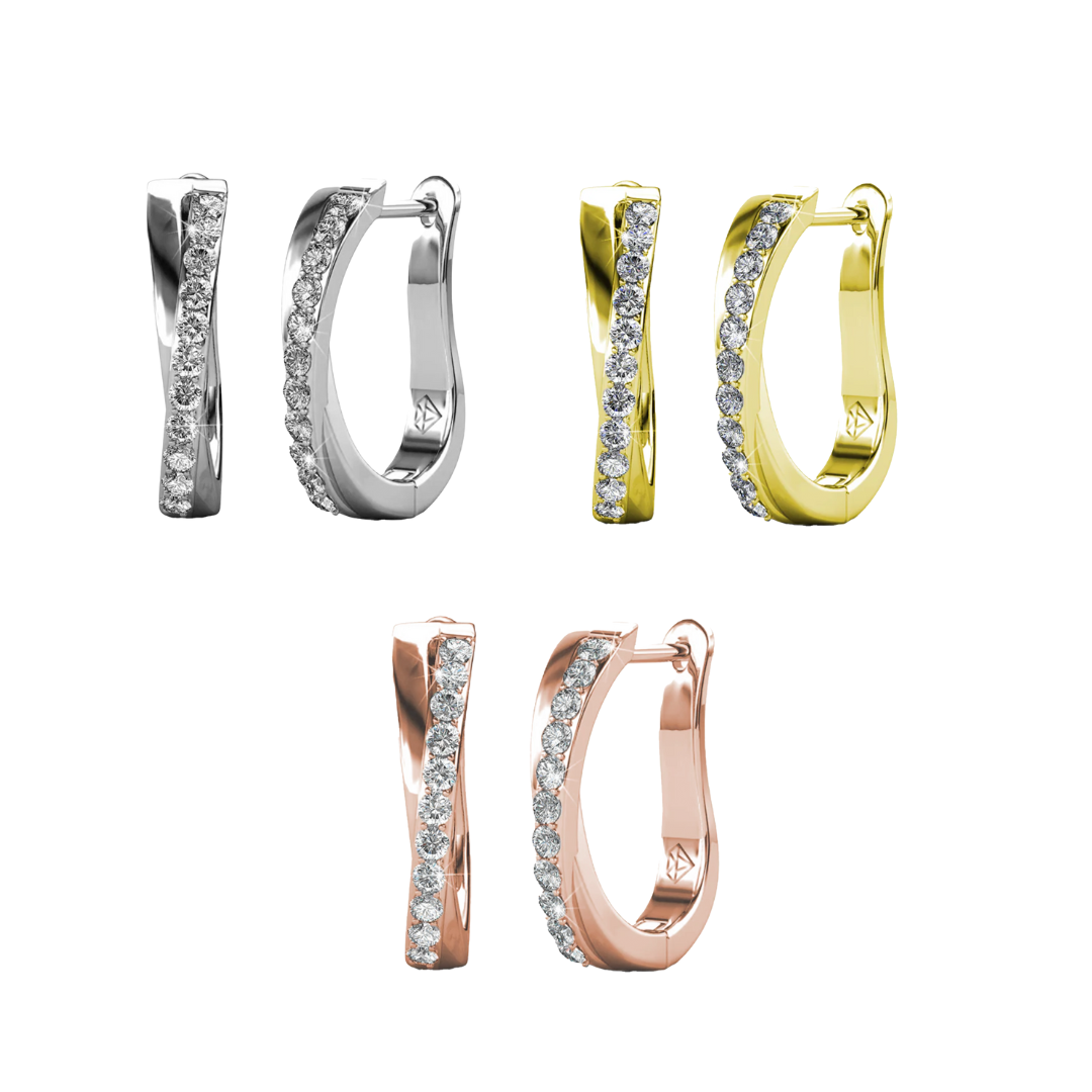 Amaya 18k White Gold Plated 16mm Twisted Hoop Earrings with Swarovski Crystals
