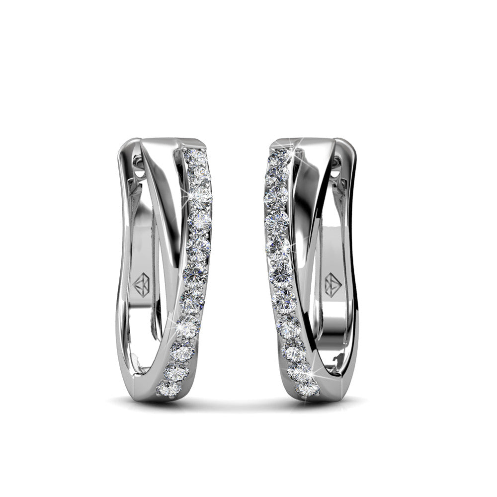 Amaya 18k White Gold Plated Twisted Hoop Earrings with Swarovski Crystals