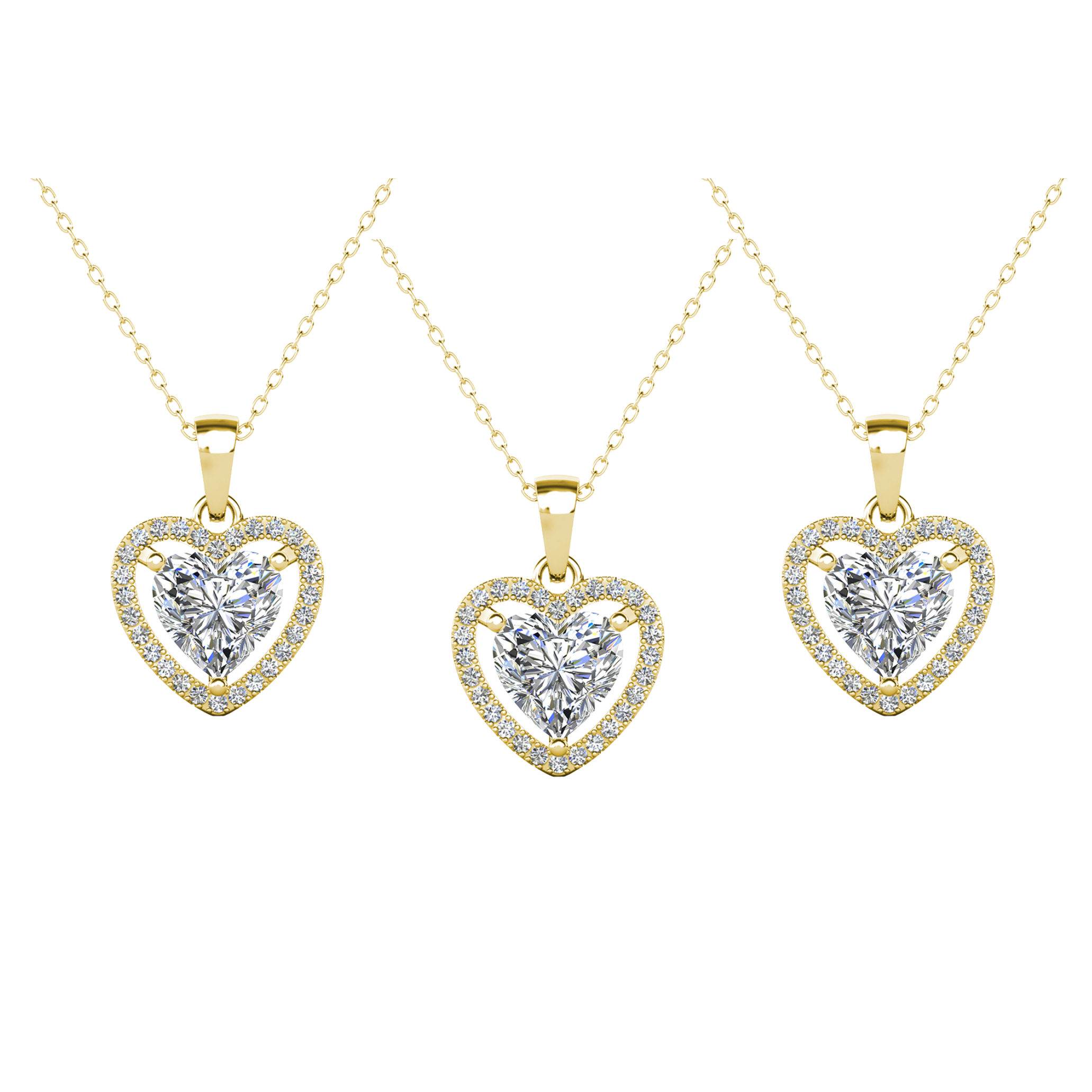 Pack of 3 - Amora 18k Gold Plated Heart Pendant Necklace with Simulated Diamond Crystals