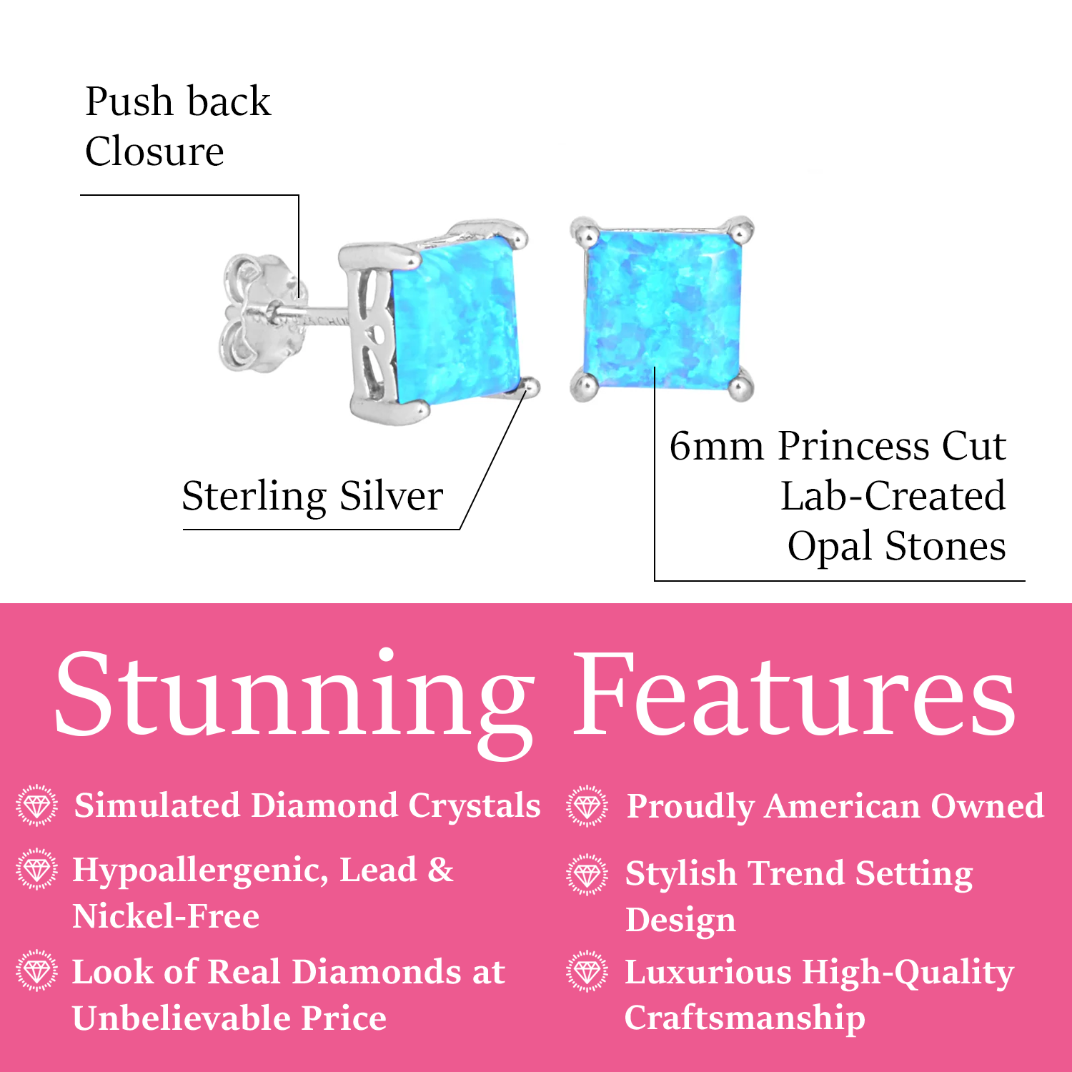 Amphitrite Sterling Silver Stud Earrings with Opal Stone