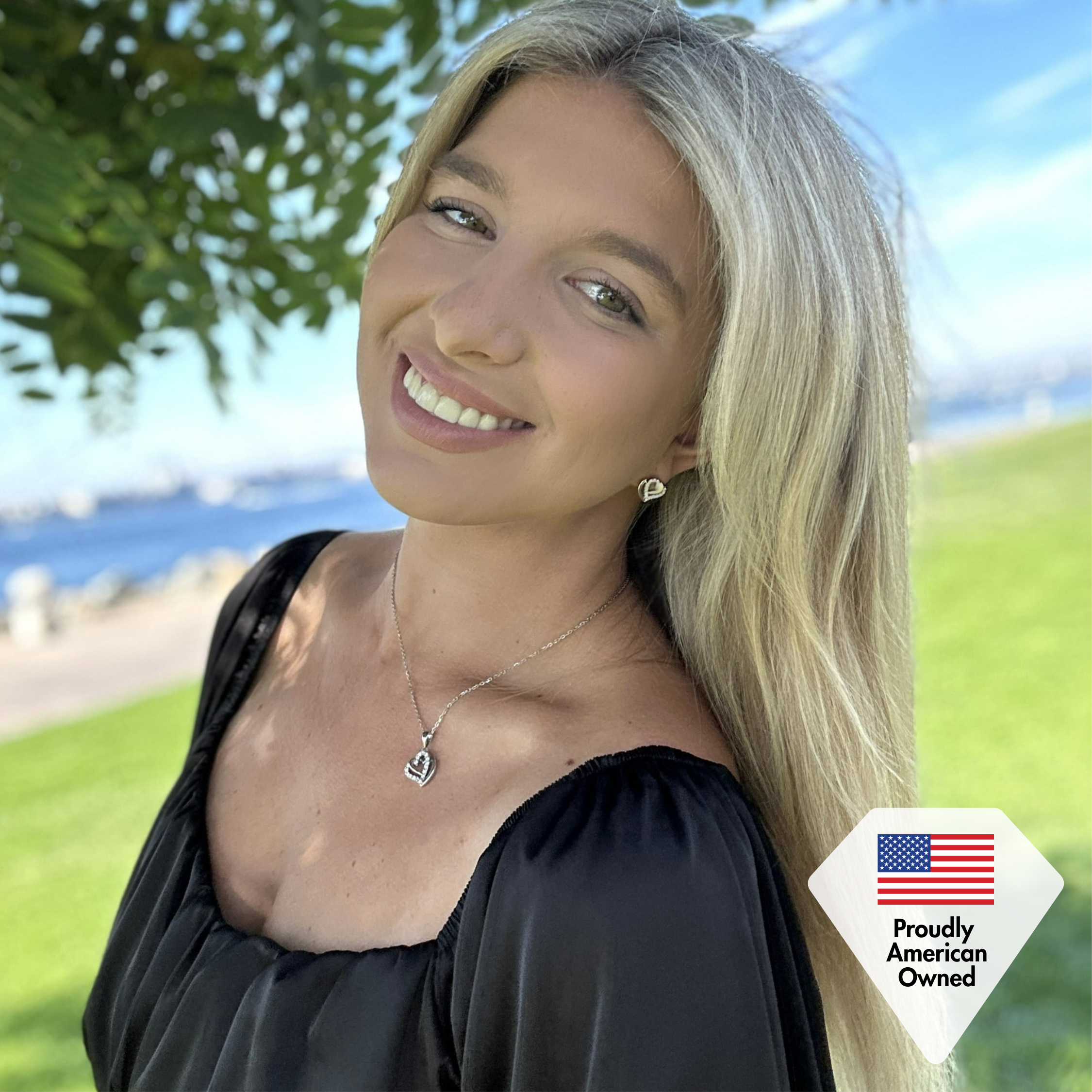 Angela 18k White Gold Plated Silver Double Heart Necklace with Swarovski Crystals