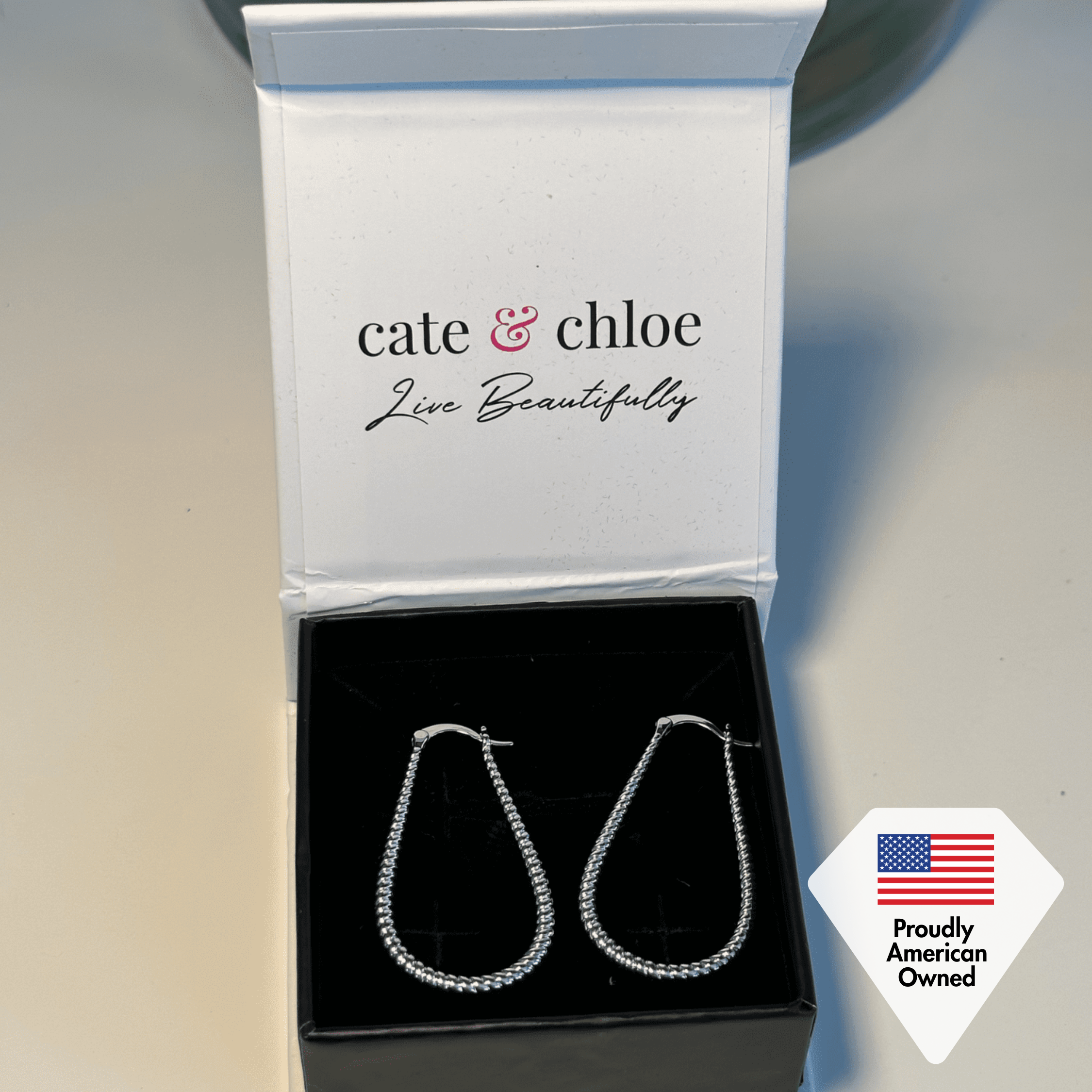 Angelica 18k White Gold Plated 45mm Twisted U-Shaped Hoop Earrings