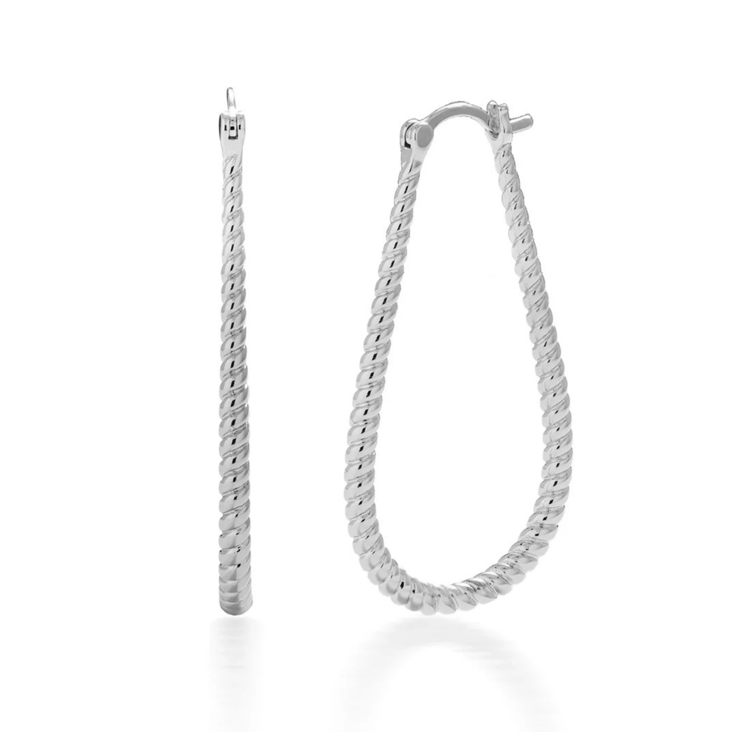Angelica 18k White Gold Plated 45mm Twisted U-Shaped Hoop Earrings