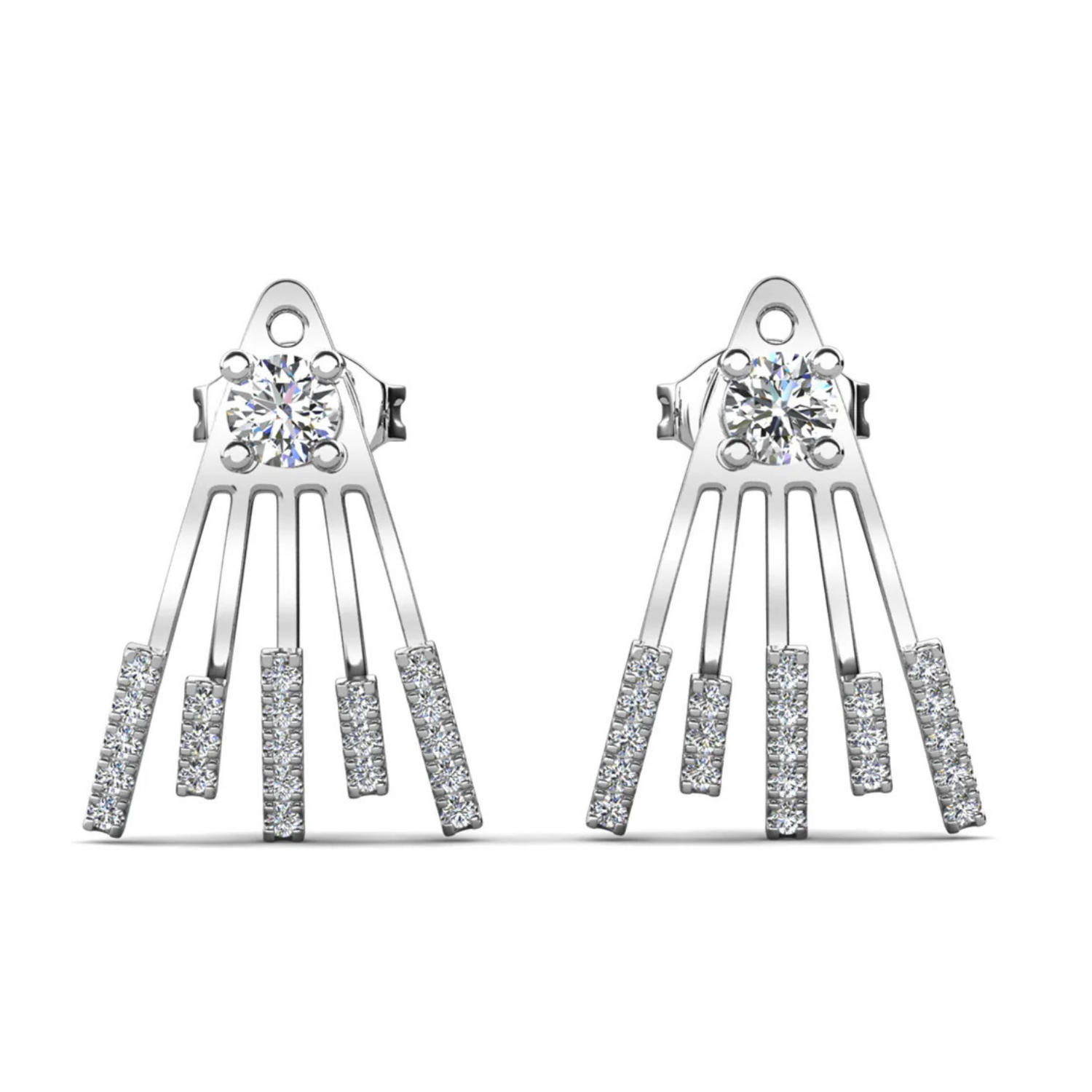 Angelina 18k White Gold Plated Stud Earrings Drop Claw Design with Simulated Diamond Crystals