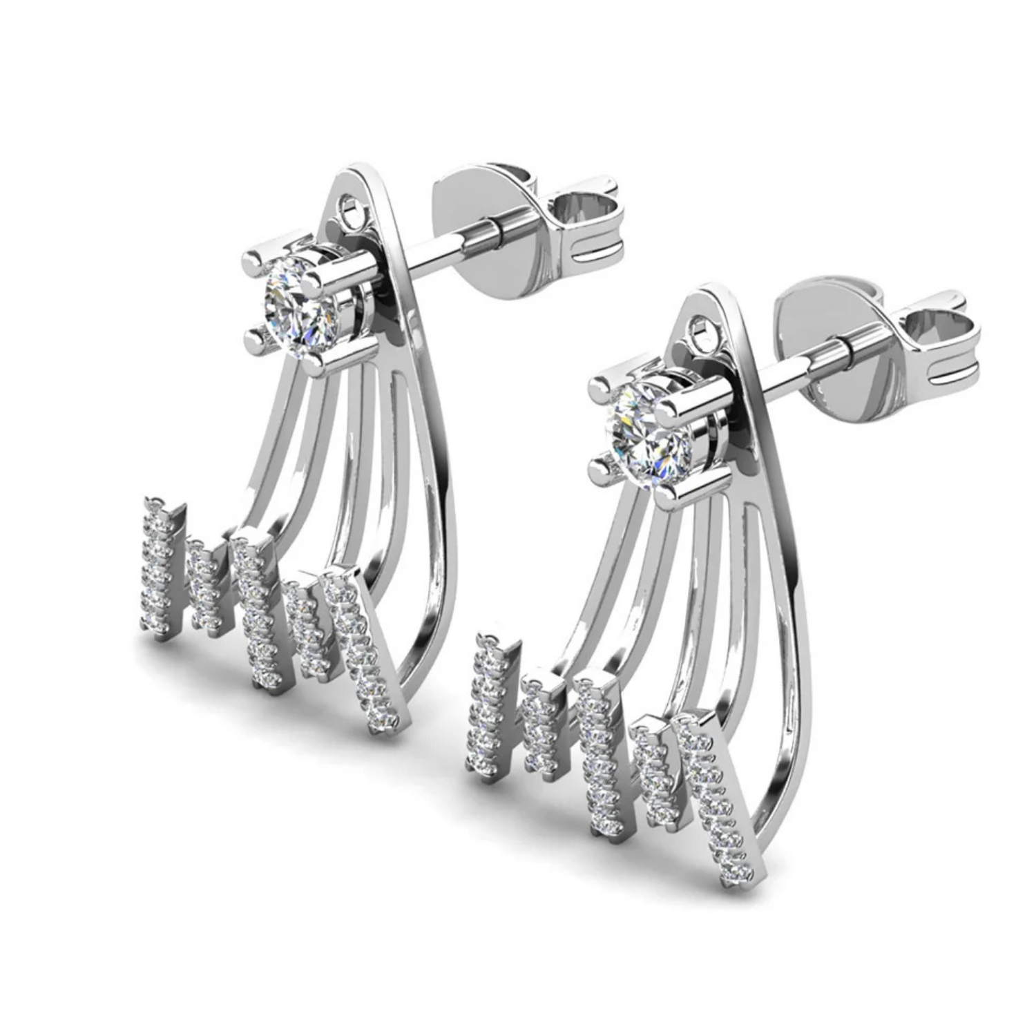 Angelina 18k White Gold Plated Stud Earrings Drop Claw Design with Simulated Diamond Crystals
