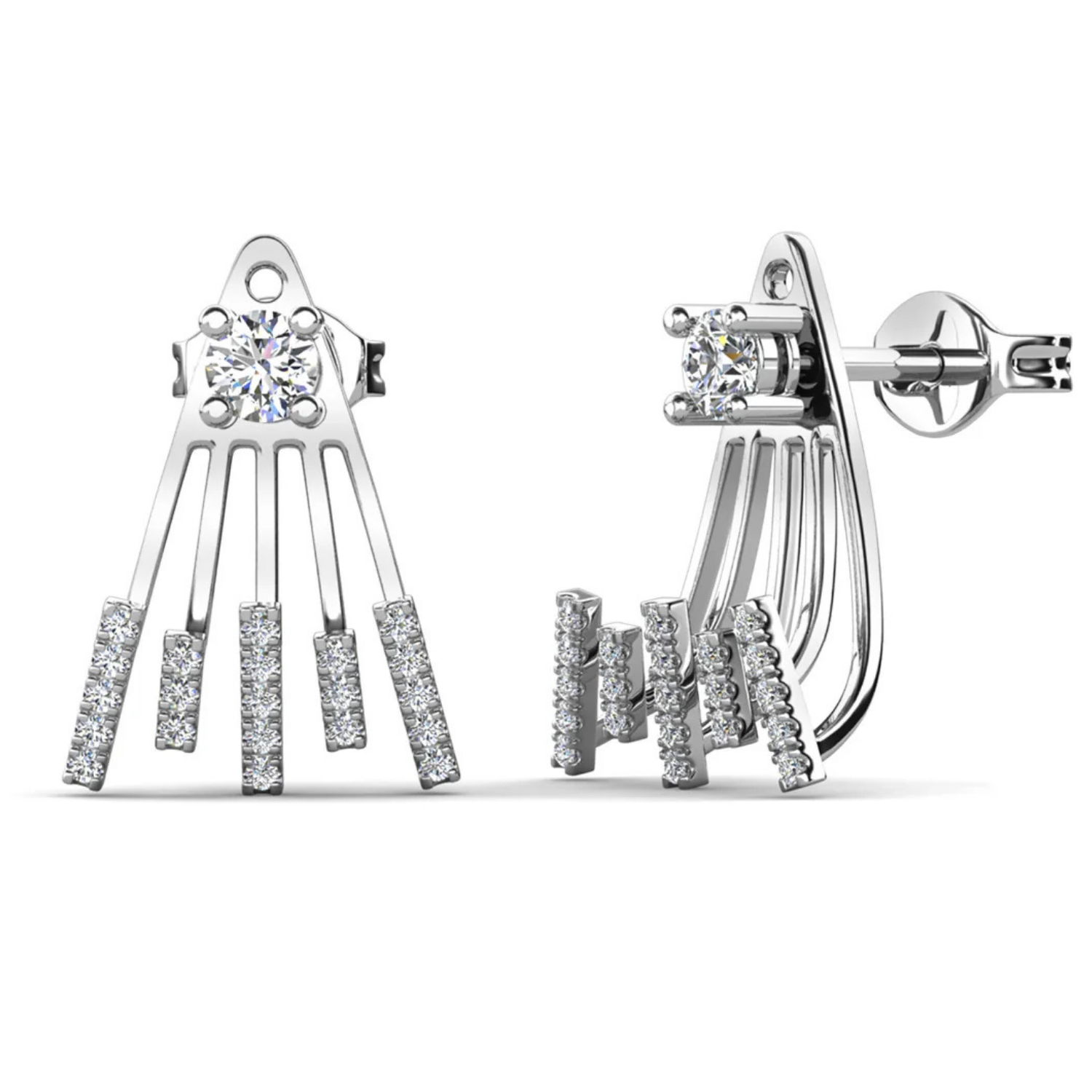 Angelina 18k White Gold Plated Stud Earrings Drop Claw Design with Simulated Diamond Crystals