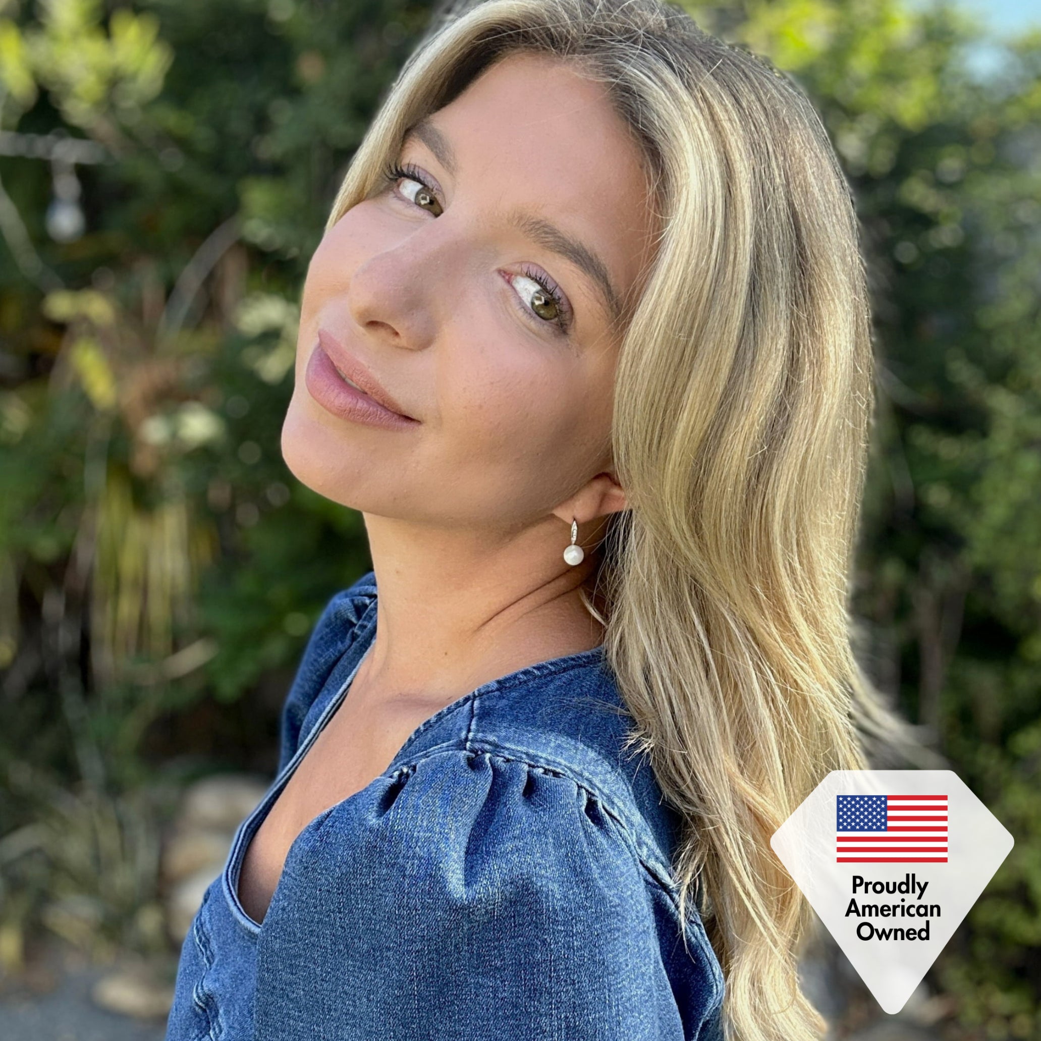 Ann 18k 白金淡水珍珠水晶吊式耳环