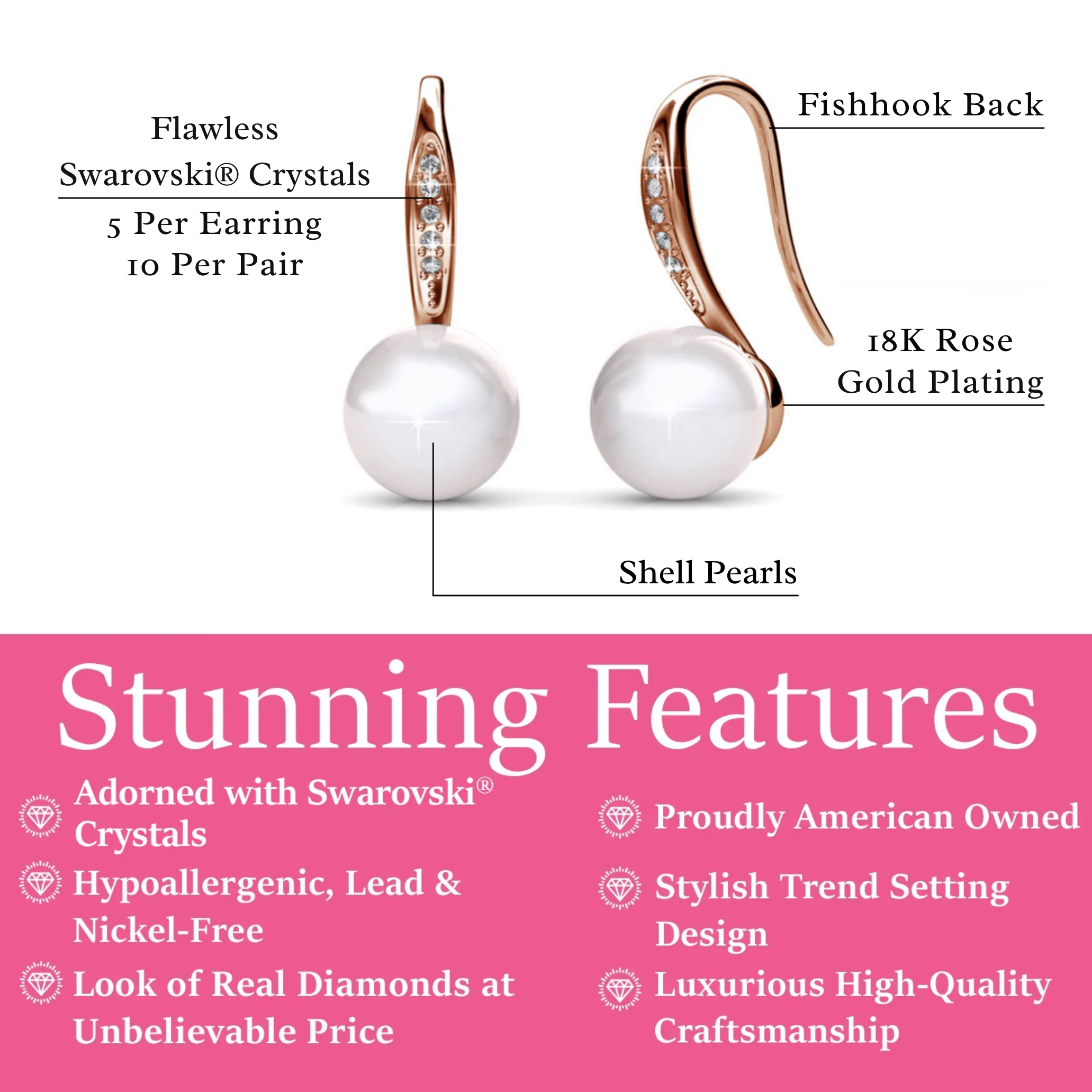 Ann 18k White Gold Freshwater Pearl Drop Earrings with Swarovski Crystals