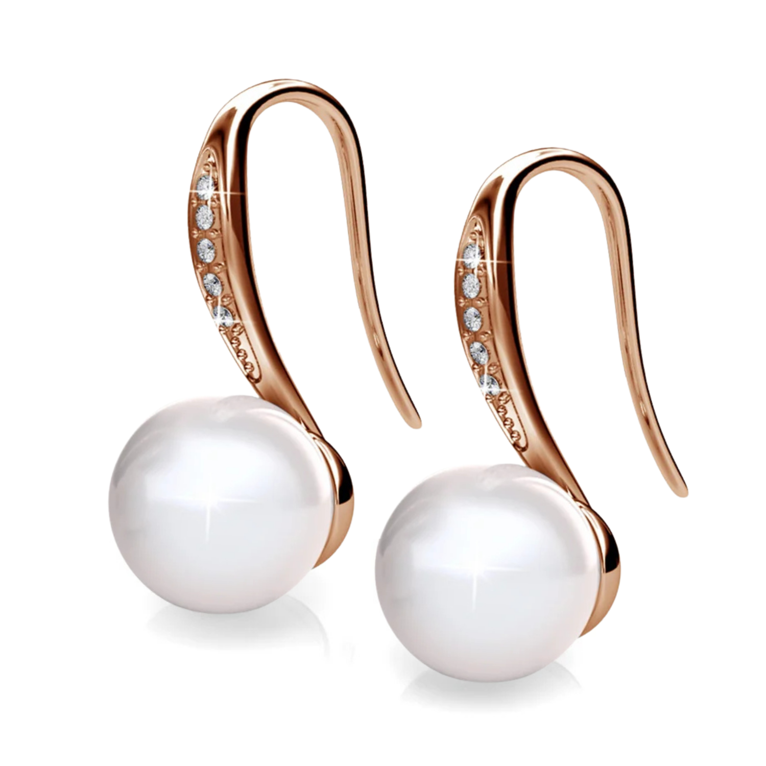 Ann 18k White Gold Freshwater Pearl Drop Earrings with Swarovski Crystals