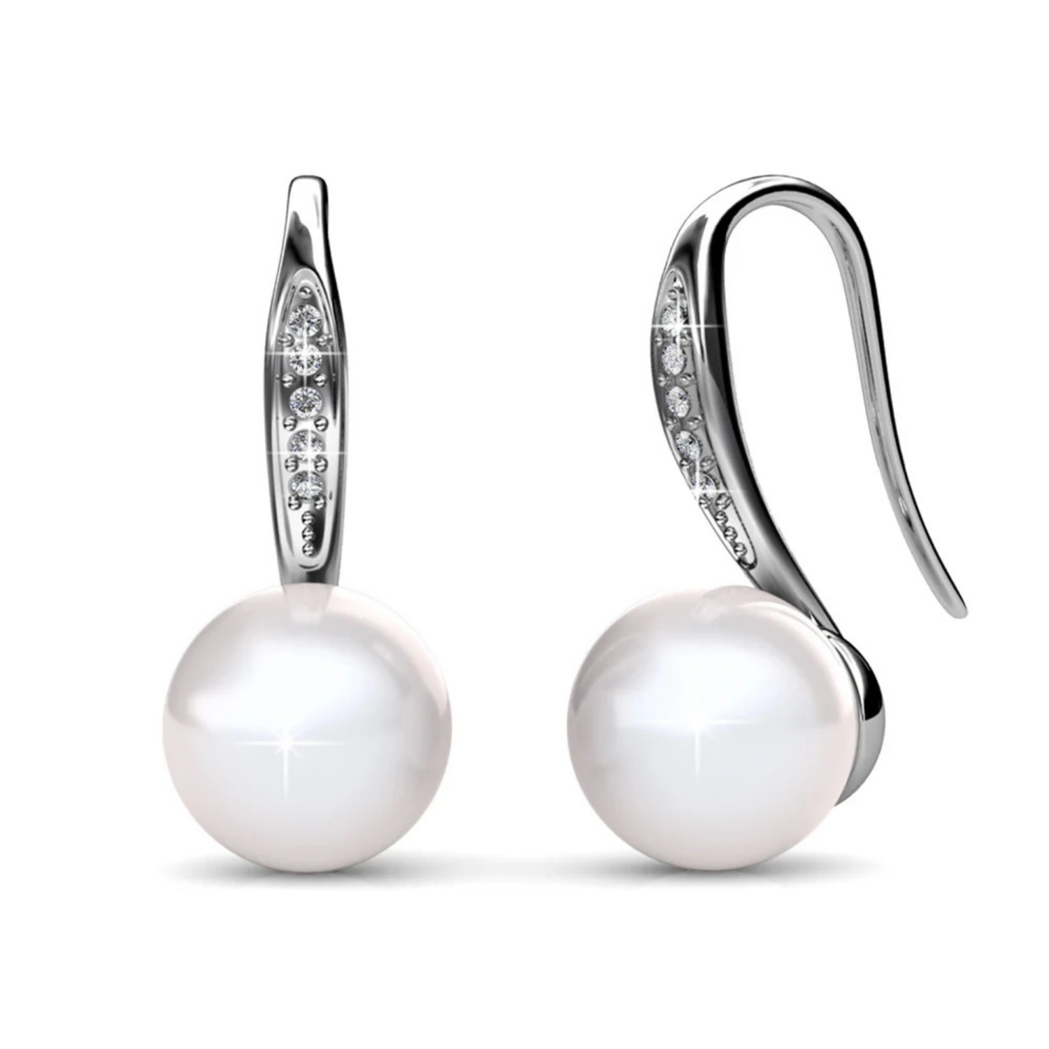 Ann 18k White Gold Freshwater Pearl Drop Earrings with Swarovski Crystals