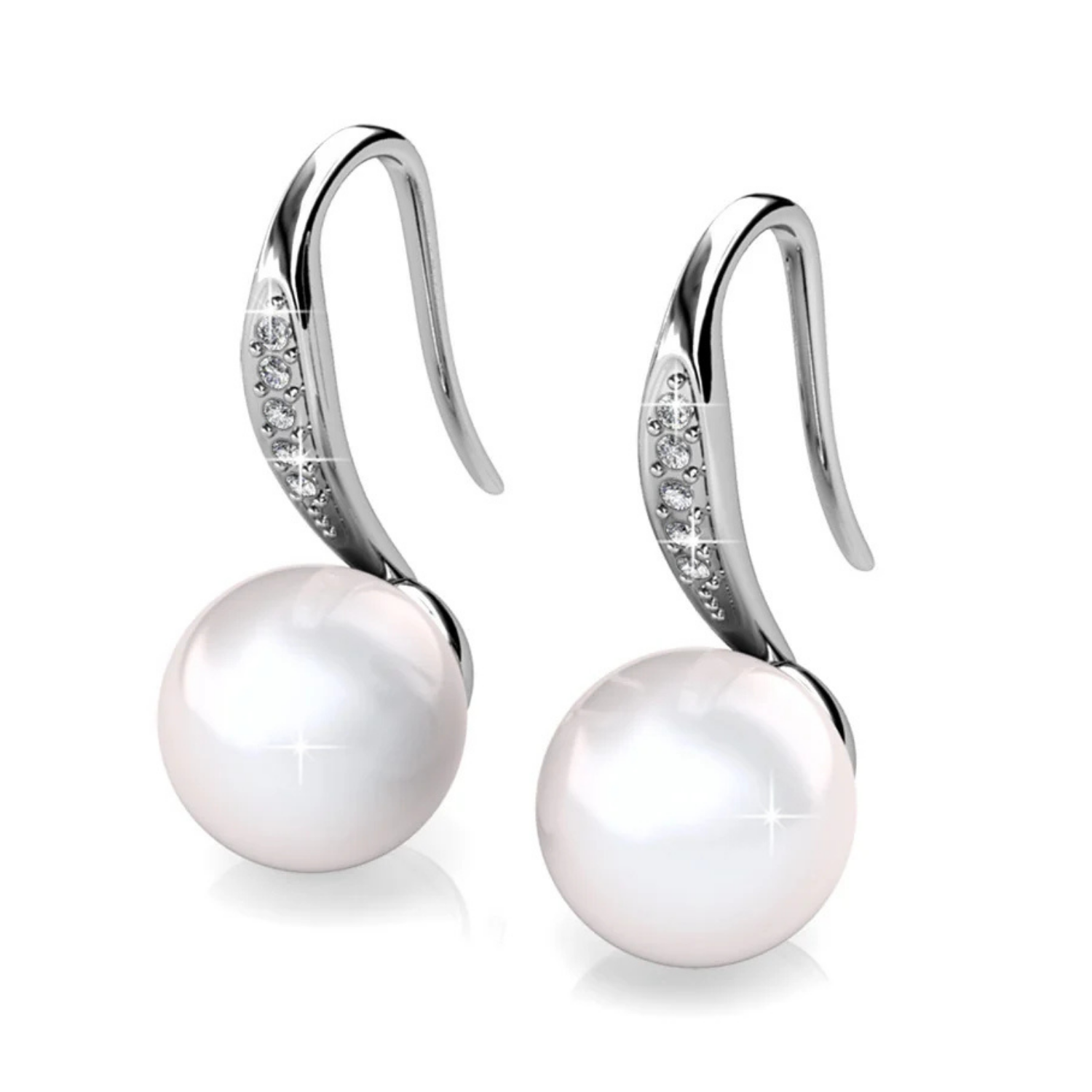 Ann 18k White Gold Freshwater Pearl Drop Earrings with Swarovski Crystals