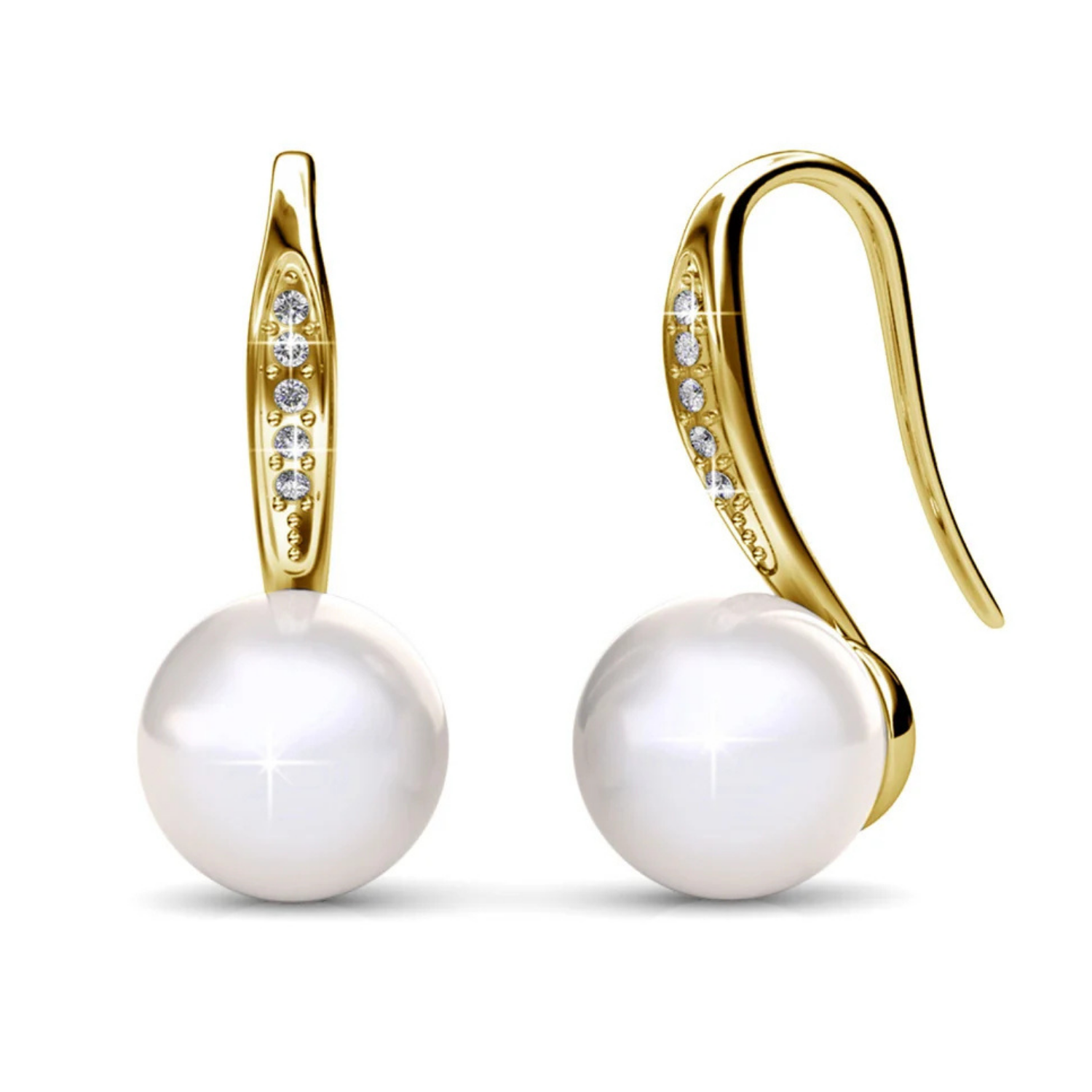 Ann 18k White Gold Freshwater Pearl Drop Earrings with Swarovski Crystals