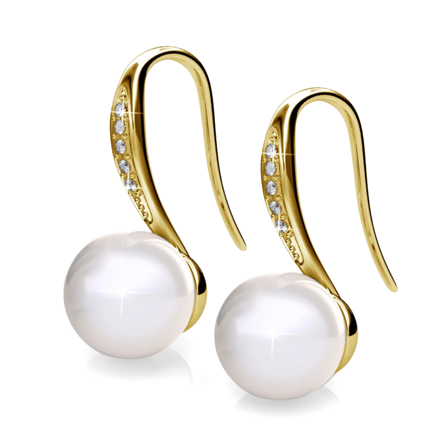 Ann 18k White Gold Freshwater Pearl Drop Earrings with Swarovski Crystals