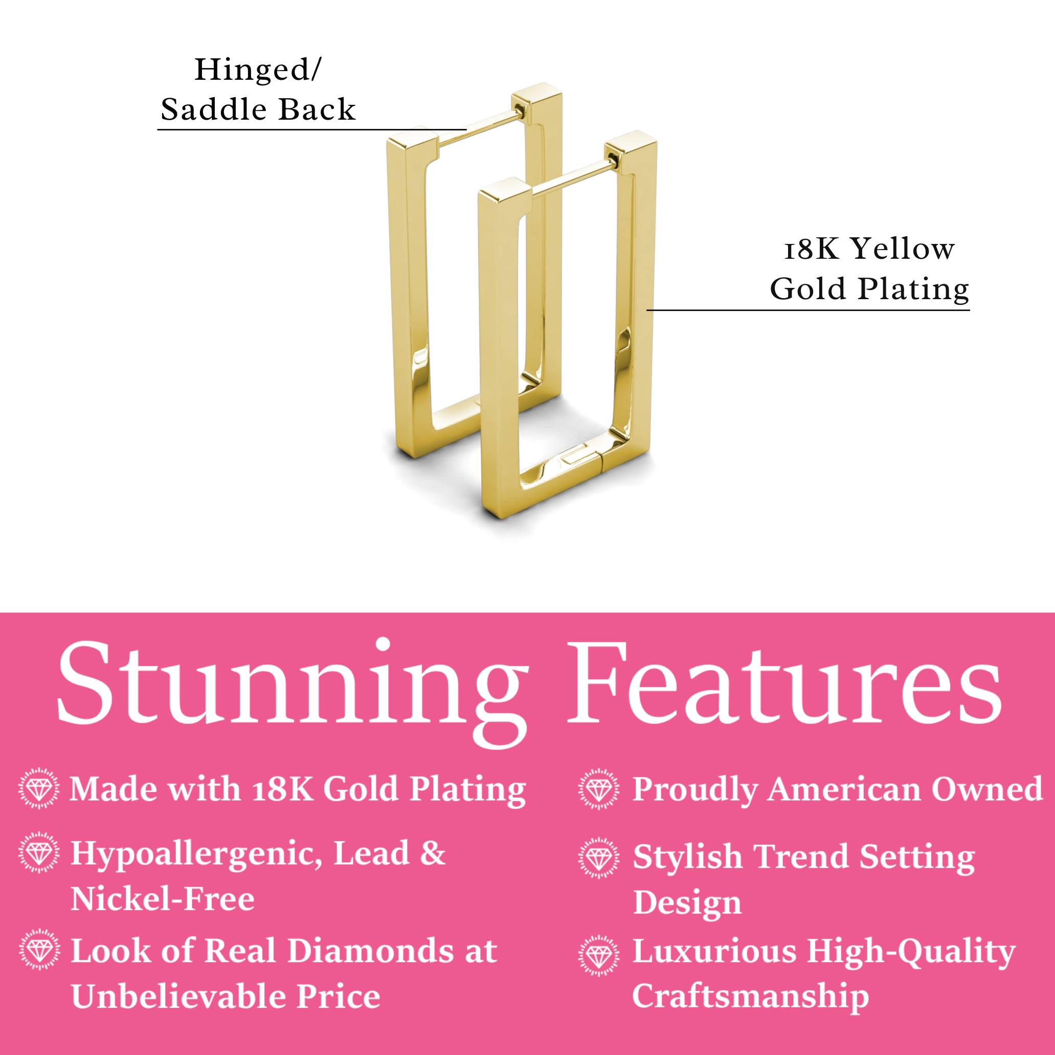 Annalise 18k White Gold Plated 24mm Silver Square  Hoop Earrings