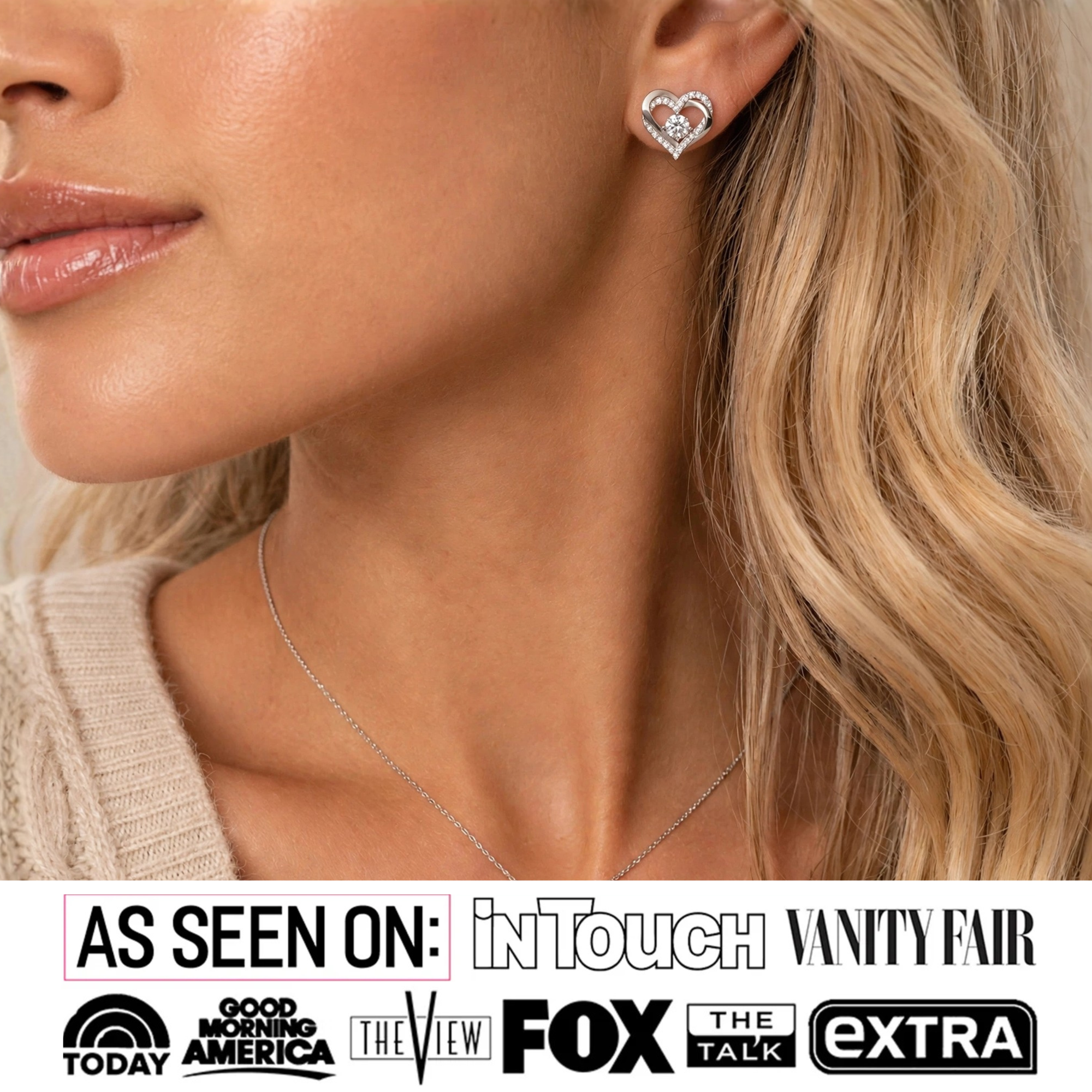 Forever Birthstone 18k White Gold Plated Double Heart Stud Earrings with Swarovski Crystals