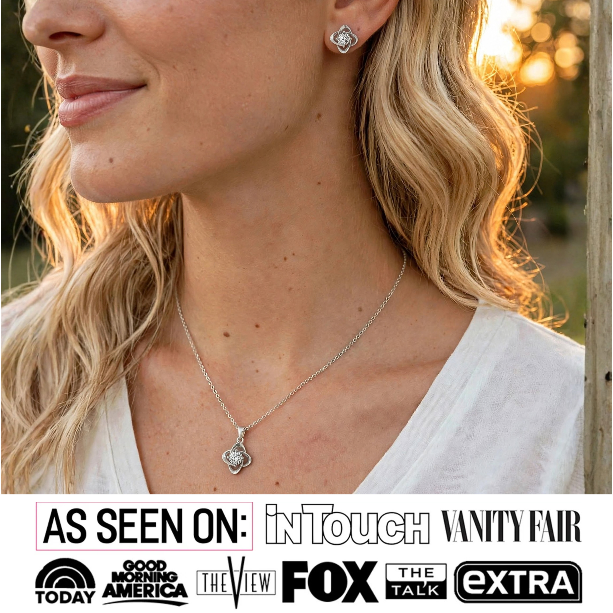 Infinity Birthstone 18k White Gold Plated Stud Earrings and Necklace Set with Swarovski Crystals