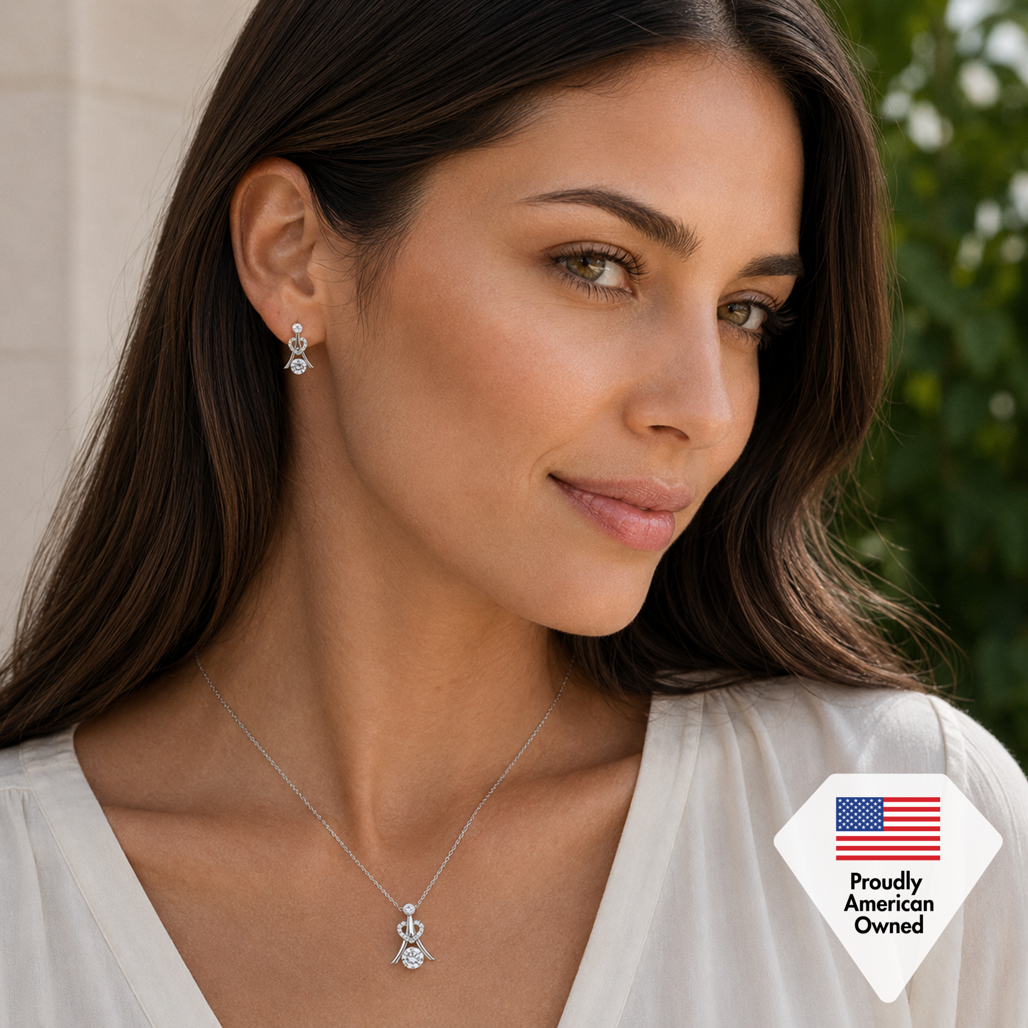 Serenity Birthstone 18k White Gold Plated Drop Earrings and Necklace Set with Swarovski Crystals