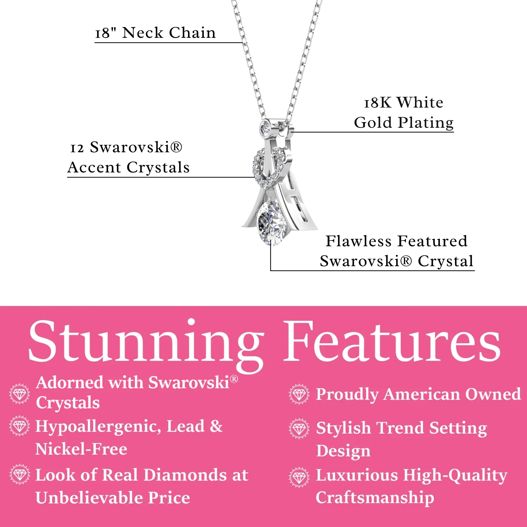 Serenity Birthstone 18k White Gold Plated Necklace with Round Cut Swarovski Crystals