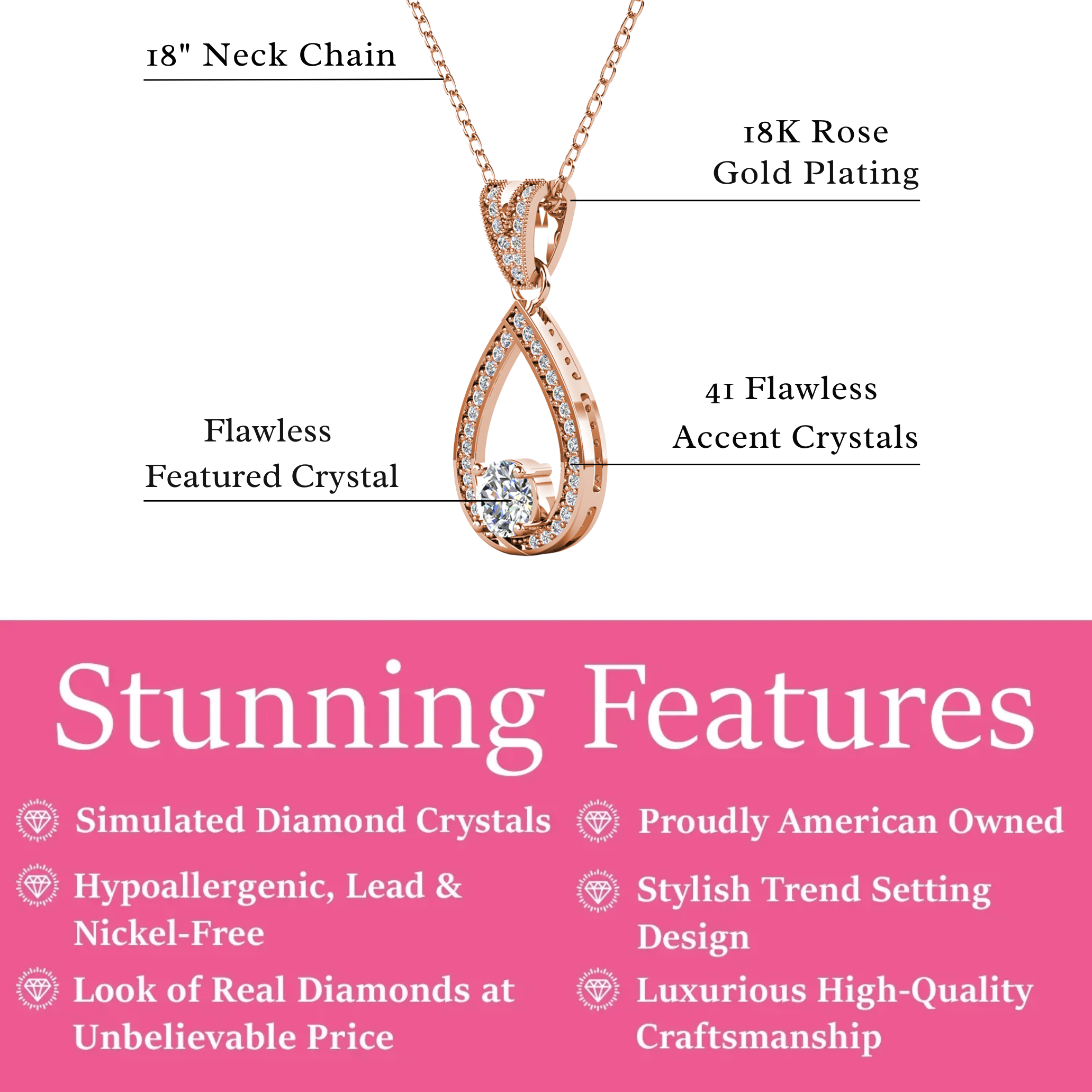 阿拉贝拉 (Arabella) 18k 白金镀白金泪滴项链，镶有 CZ 水晶