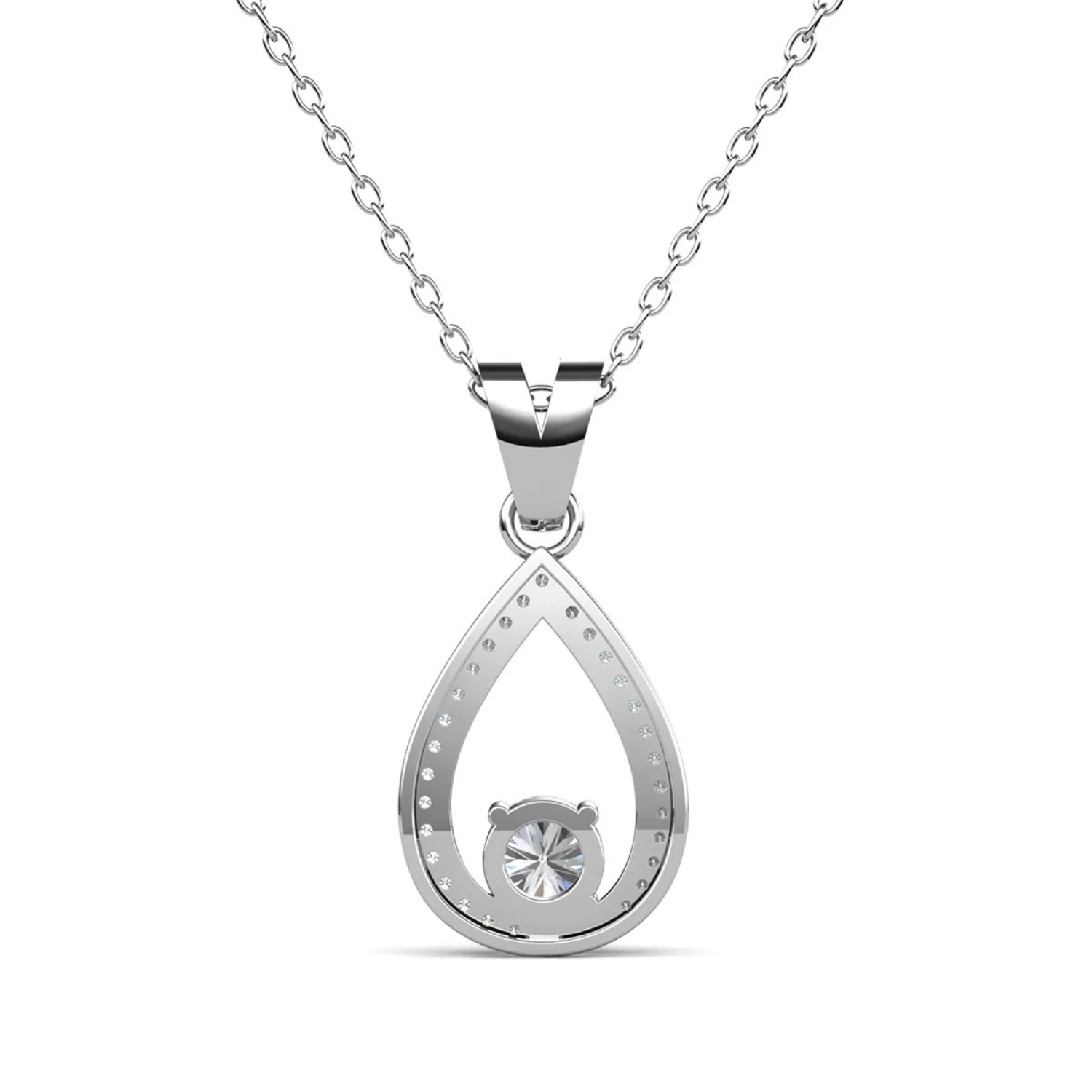 Arabella 18k White Gold Plated Teardrop Necklace with Simulated Diamond Crystals