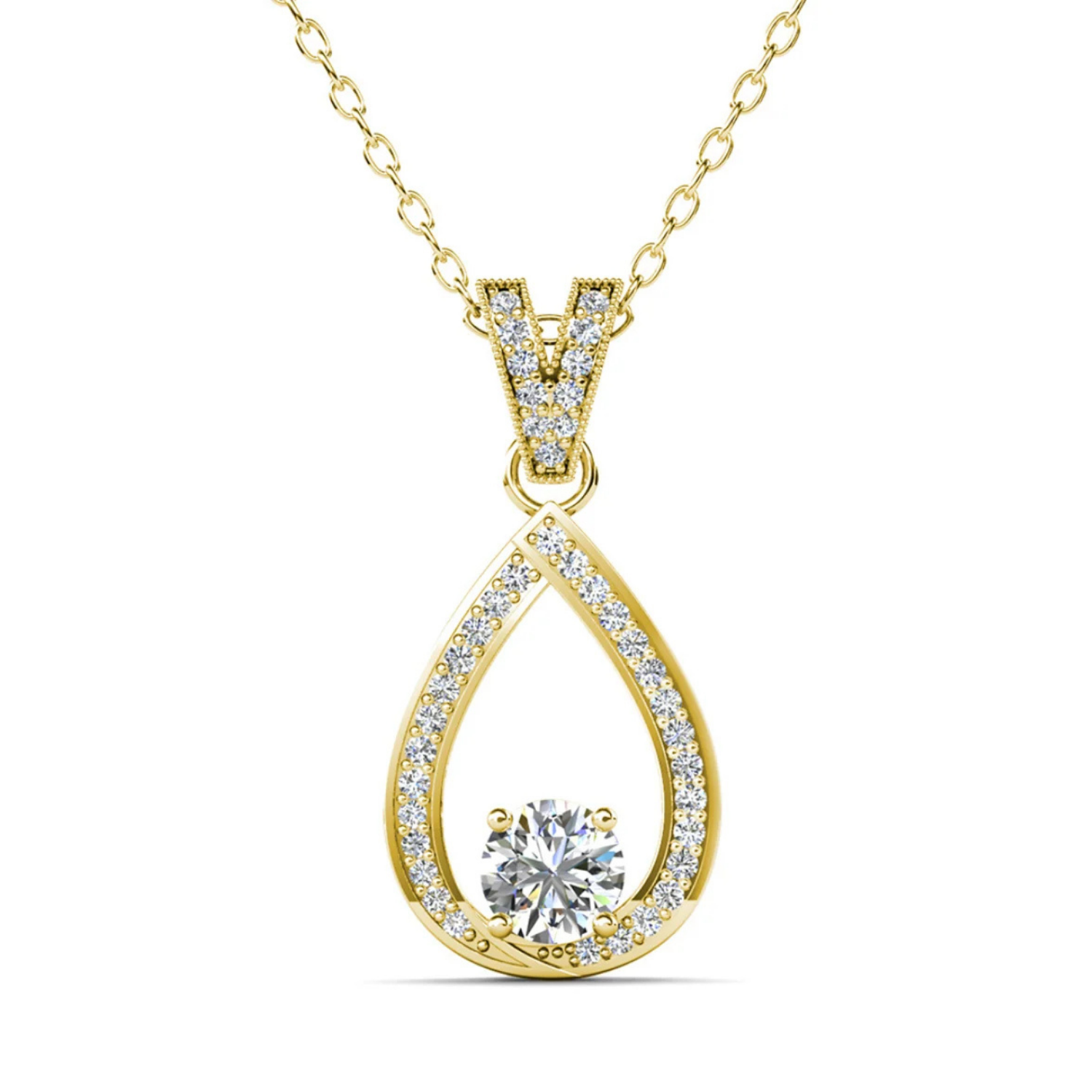 Arabella 18k White Gold Plated Teardrop Necklace with Simulated Diamond Crystals