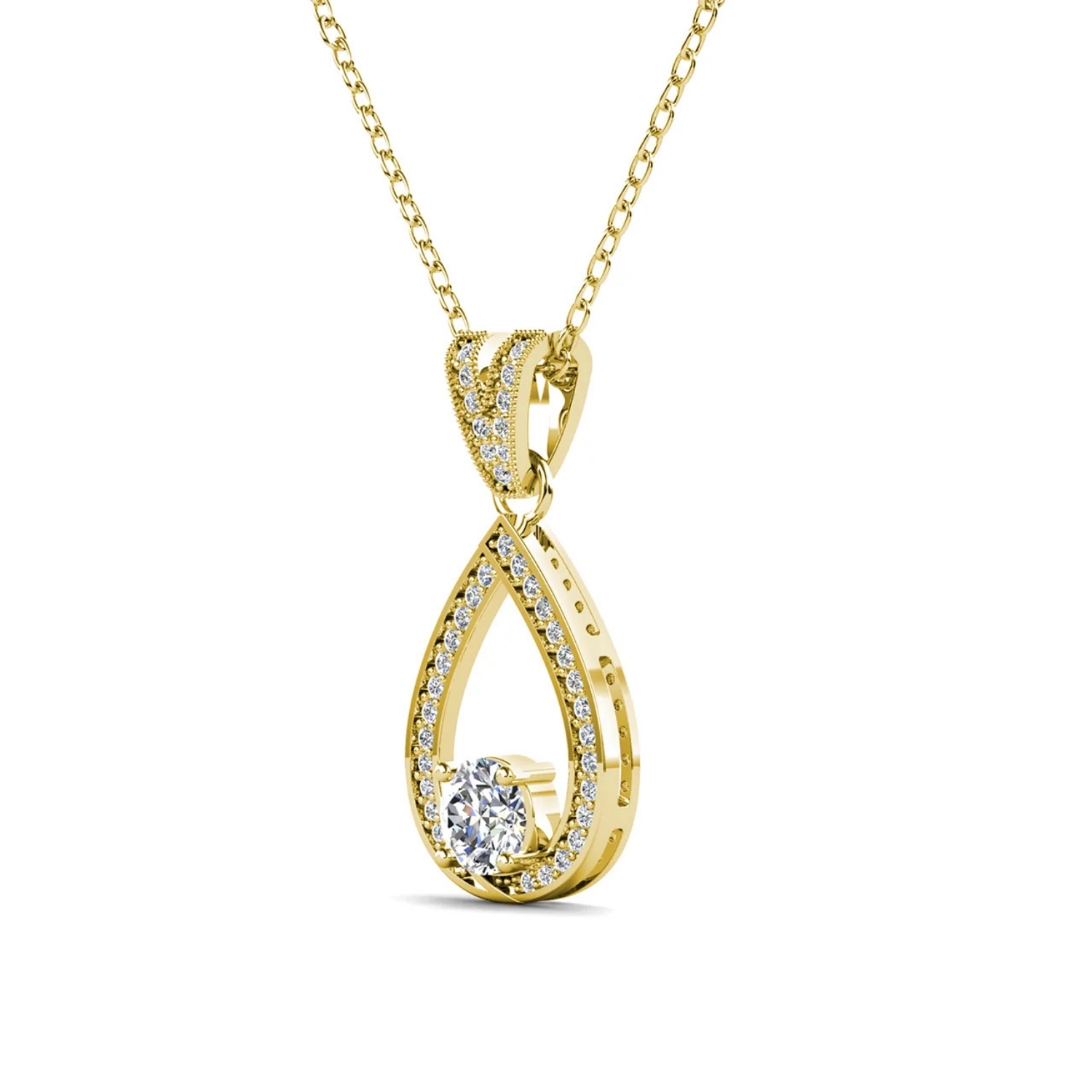 Arabella 18k White Gold Plated Teardrop Necklace with Simulated Diamond Crystals