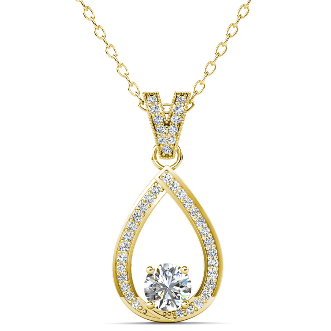 Arabella 18k White Gold Plated Teardrop Necklace with Simulated Diamond Crystals