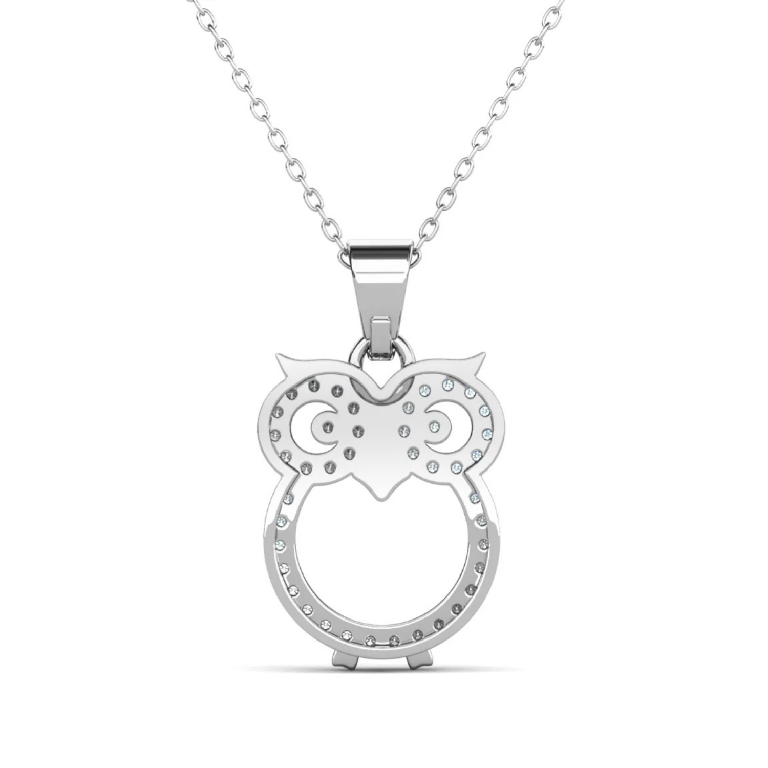 Ari 18k White Gold Plated Owl Pendant Necklace with Simulated Diamond Crystals