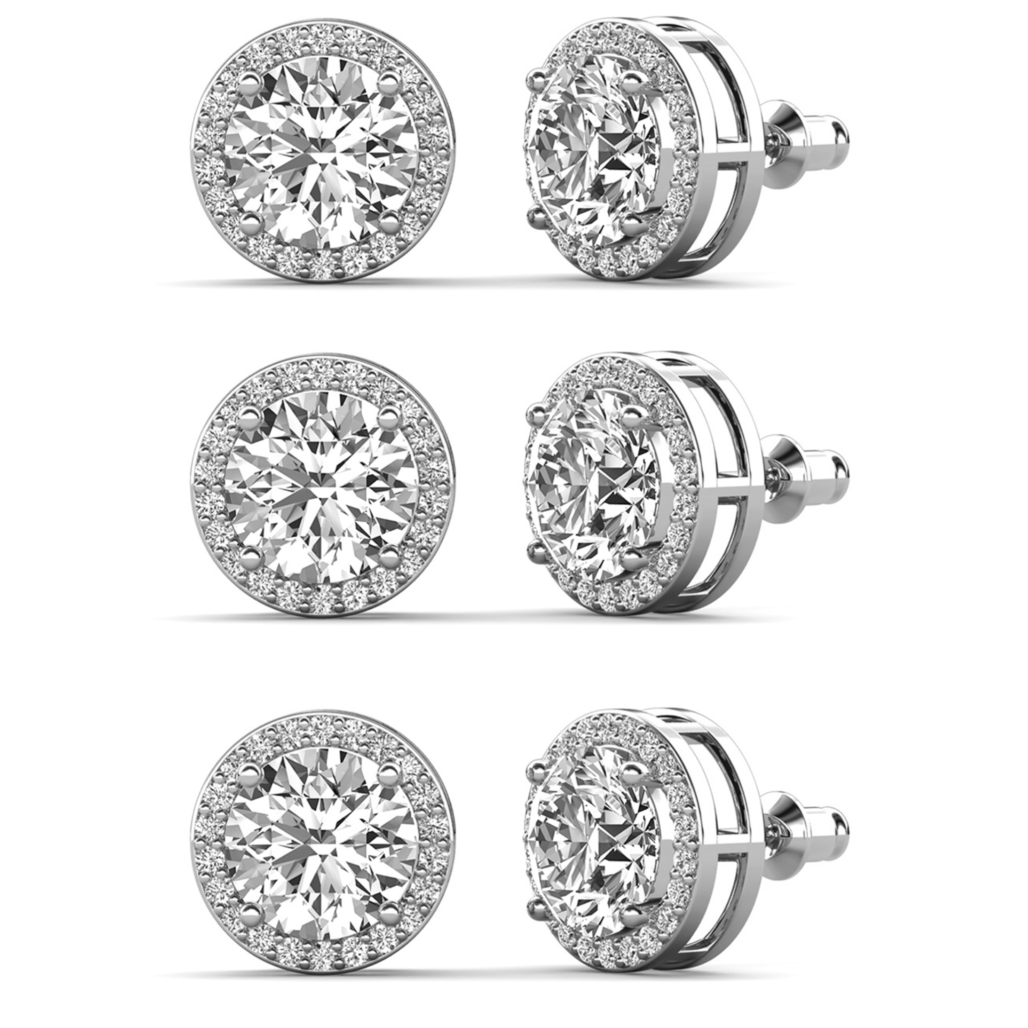 Ariel 18k Gold Plated Stud Earrings with Simulated Diamond Crystals (3 Pair Set)