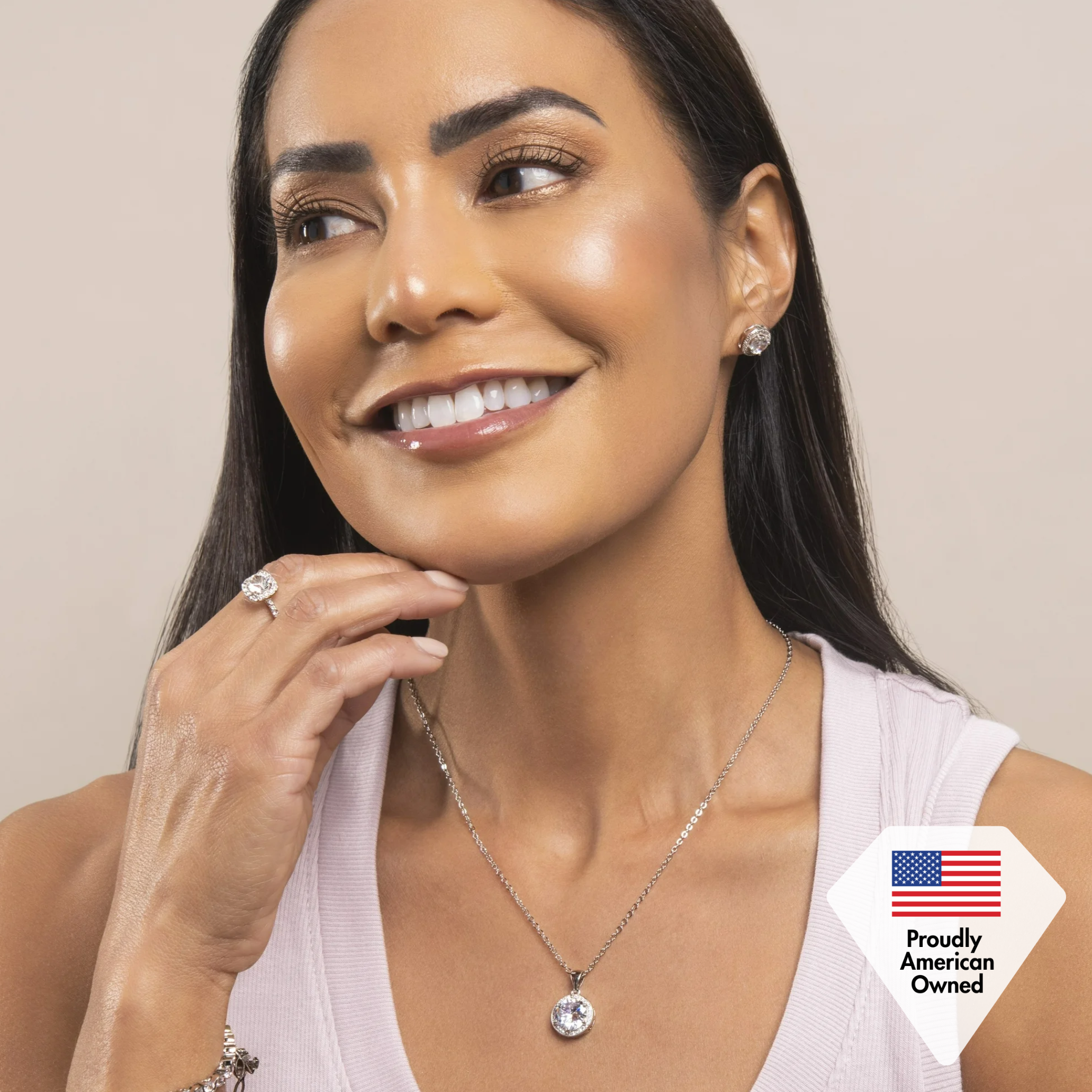 Ariel 18k Gold Plated Stud Earrings with Simulated Diamond Crystals (3 Pair Set)