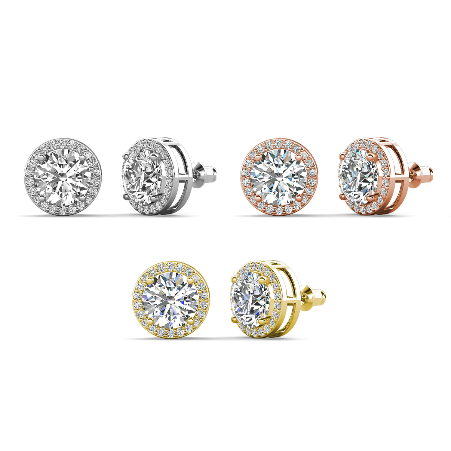 Ariel 18k White Gold Plated Halo Stud Earrings with Simulated Diamond Crystals