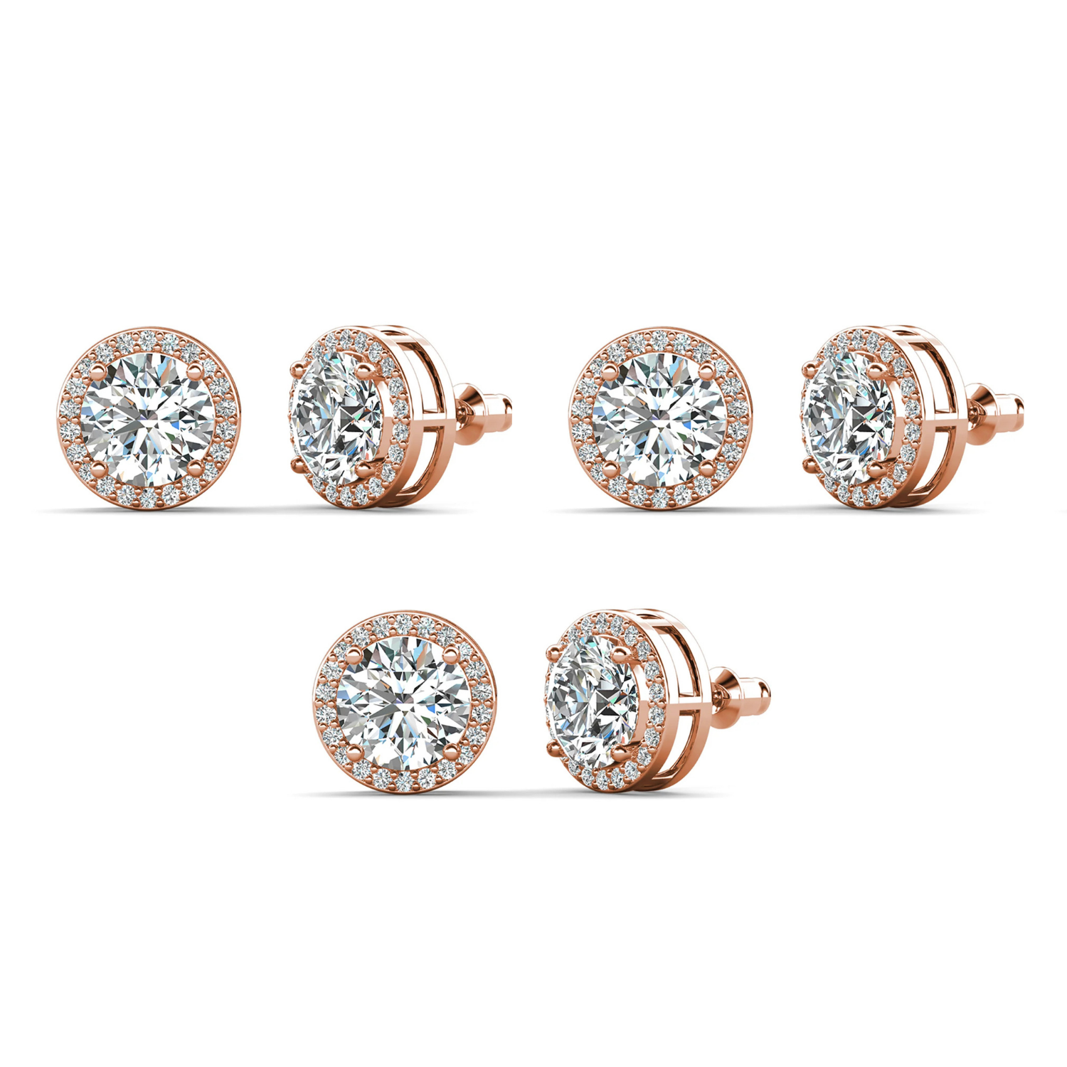 Ariel 18k White Gold Plated Halo Stud Earrings with Simulated Diamond Crystals