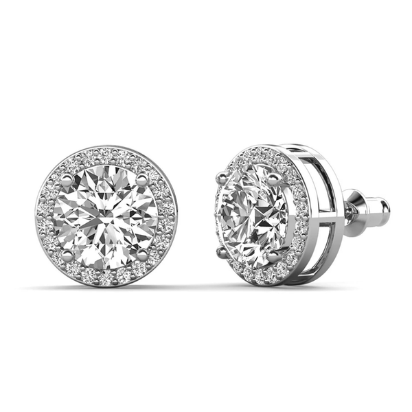 Ariel 18k White Gold Plated Halo Stud Earrings with Simulated Diamond Crystals