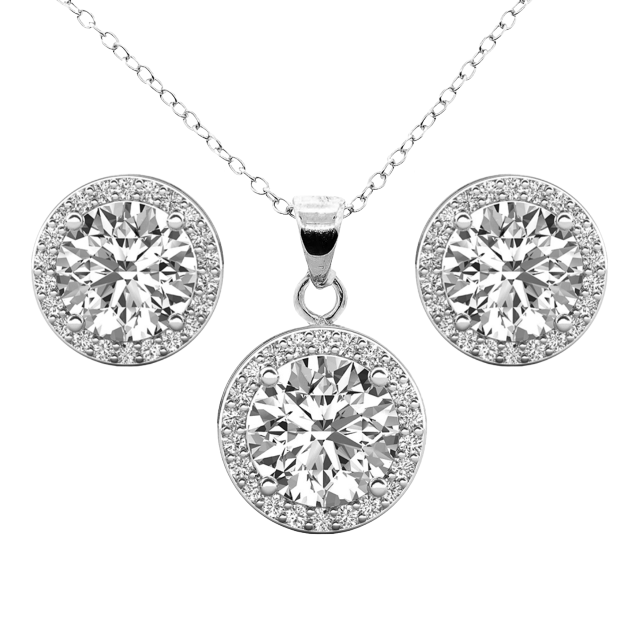 Ariel 18k White Gold Plated Halo Stud Earrings and Necklace Jewelry Set with Simulated Diamond Crystals