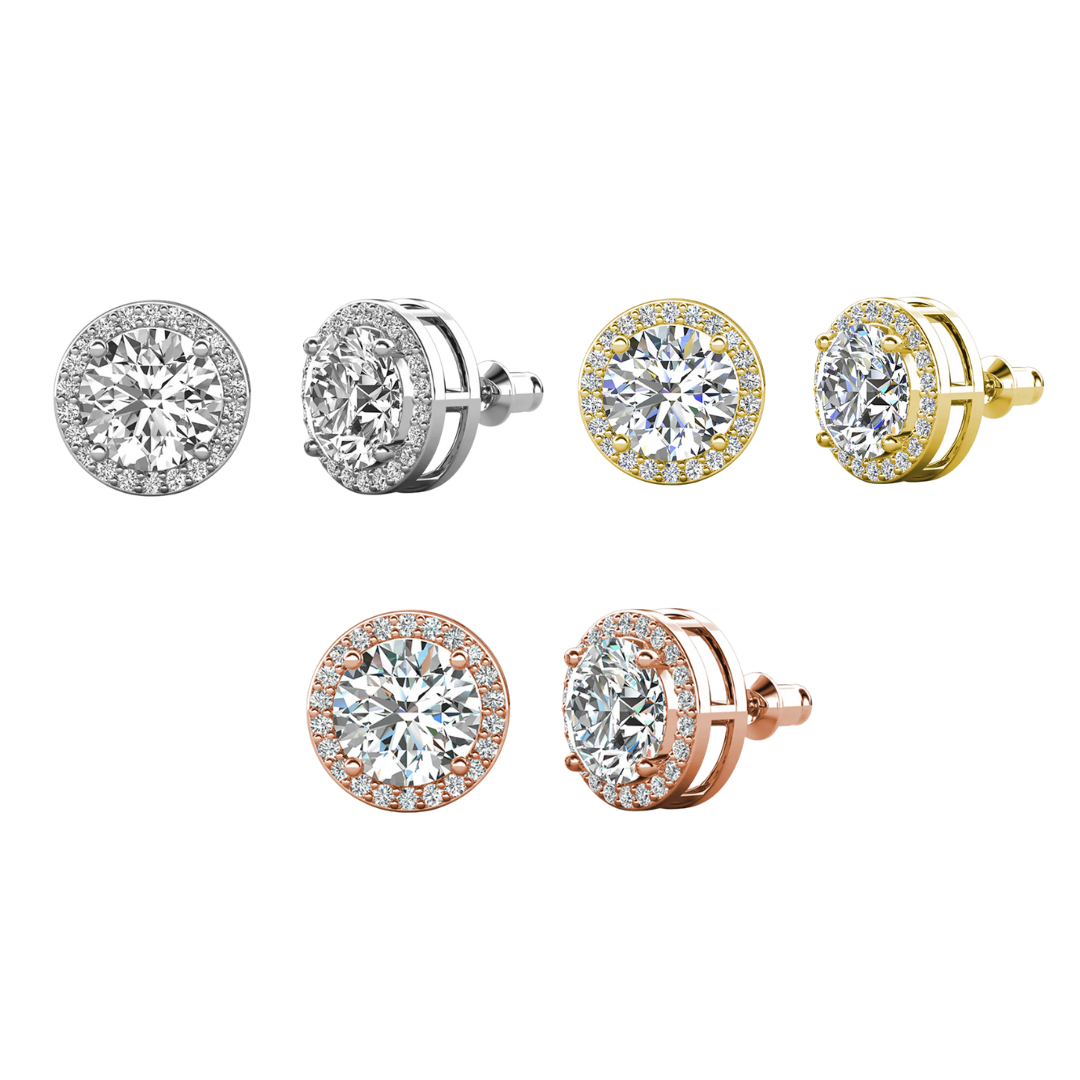 Ariel 18k White Gold Plated Halo Stud Earrings with Simulated Diamond Crystals